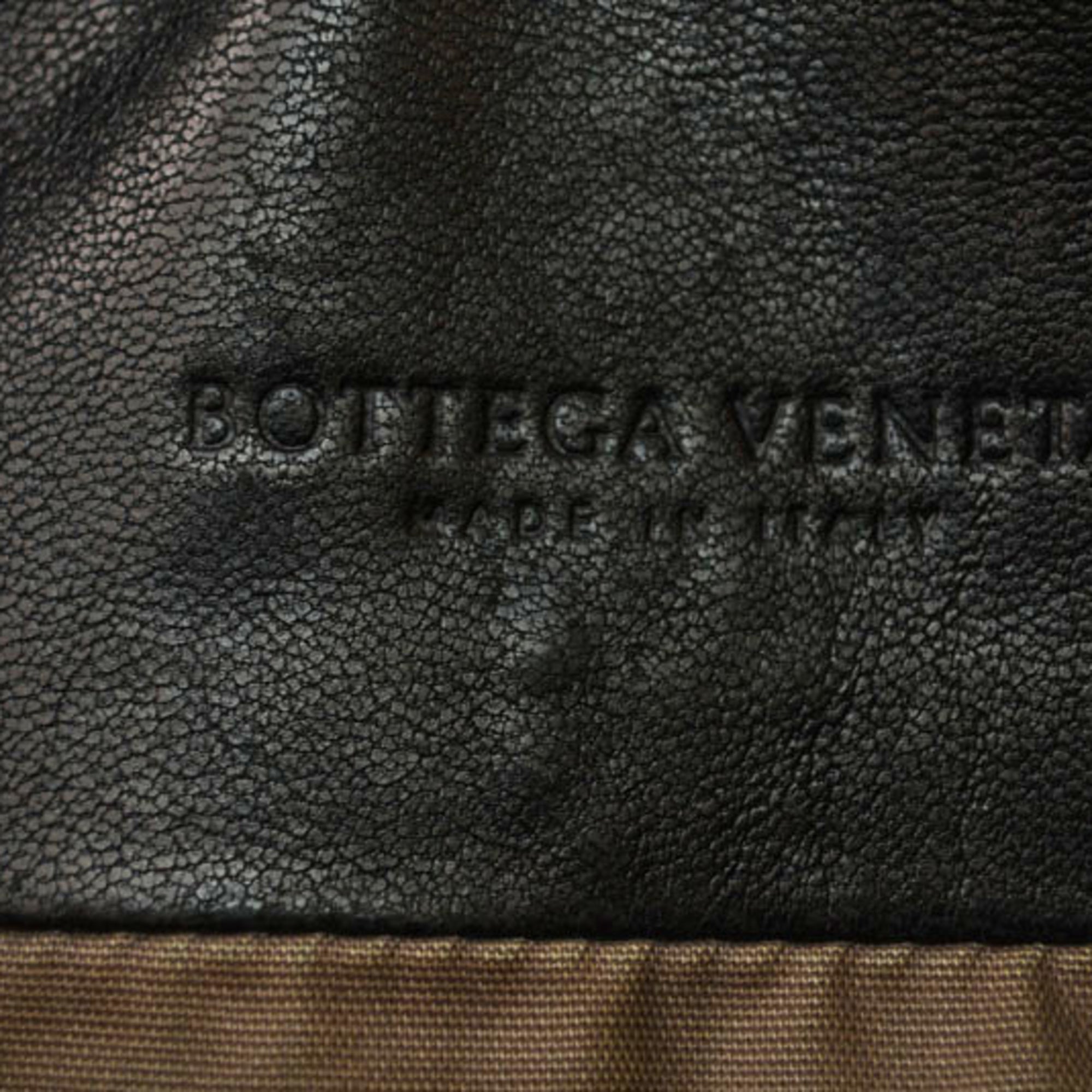 Bottega Veneta Black Gray Leather Messenger Bag Shoulder Bag (Pre-Owned)