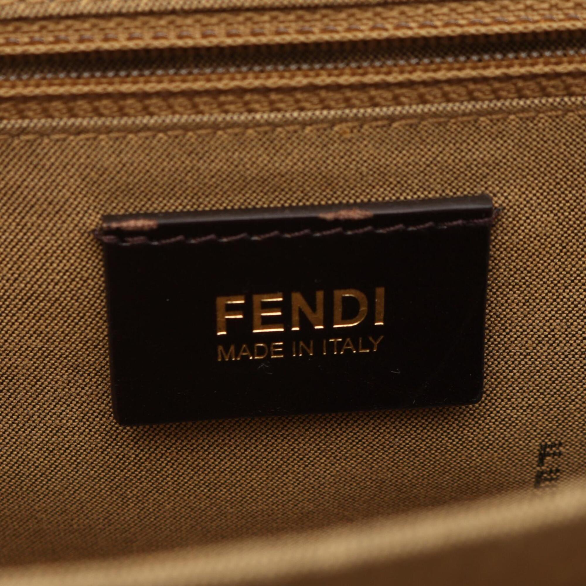 Fendi Black Brown Red Color Canvas Leather Handbag (Pre-Owned)