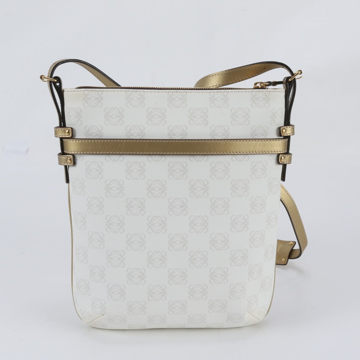 Loewe White Leather Coated Canvas Handbag Shoulder Bag Tote Bag (Pre-Owned)