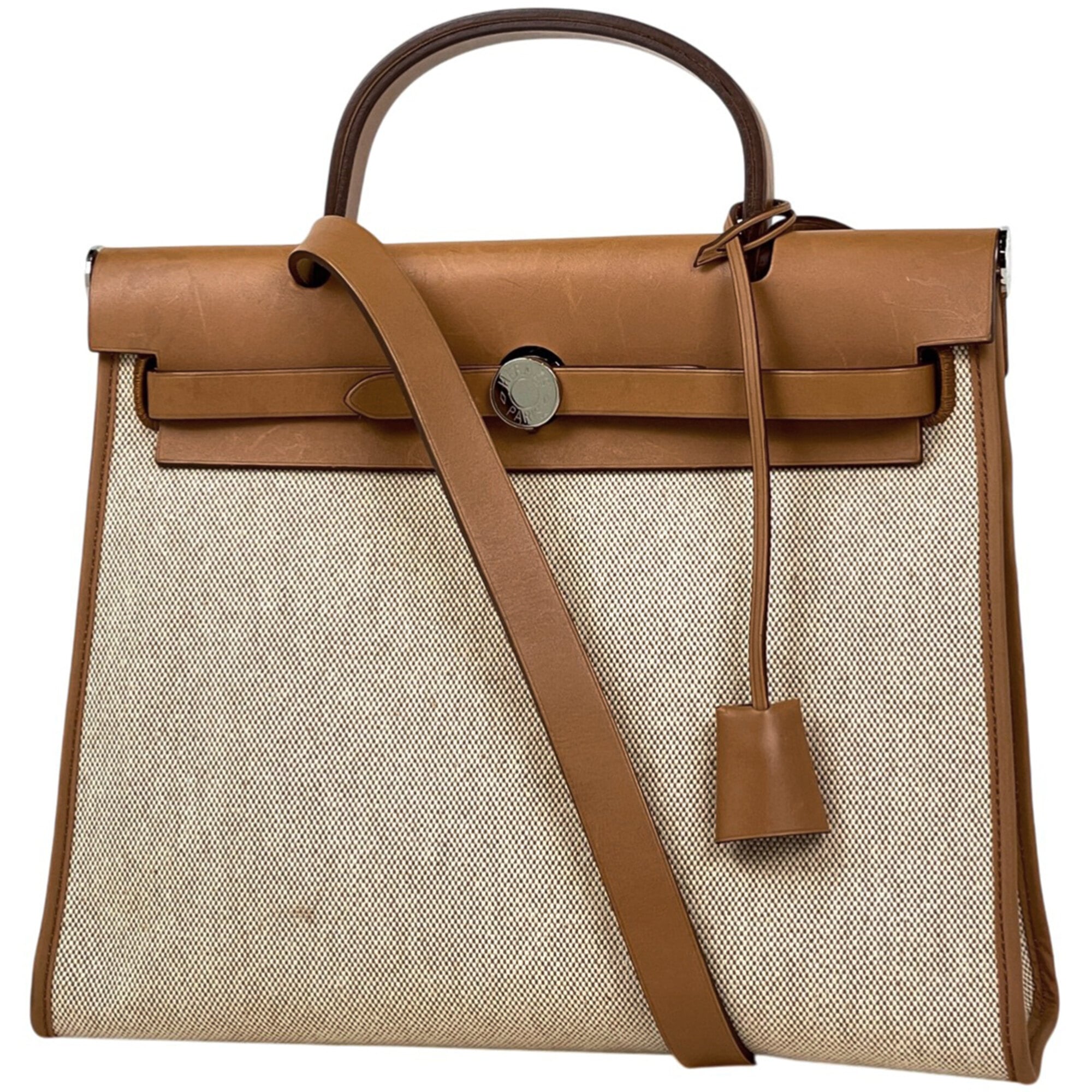 Hermes Brown Natural Toile H Leather Handbag Pouch Shoulder Bag (Pre-Owned)