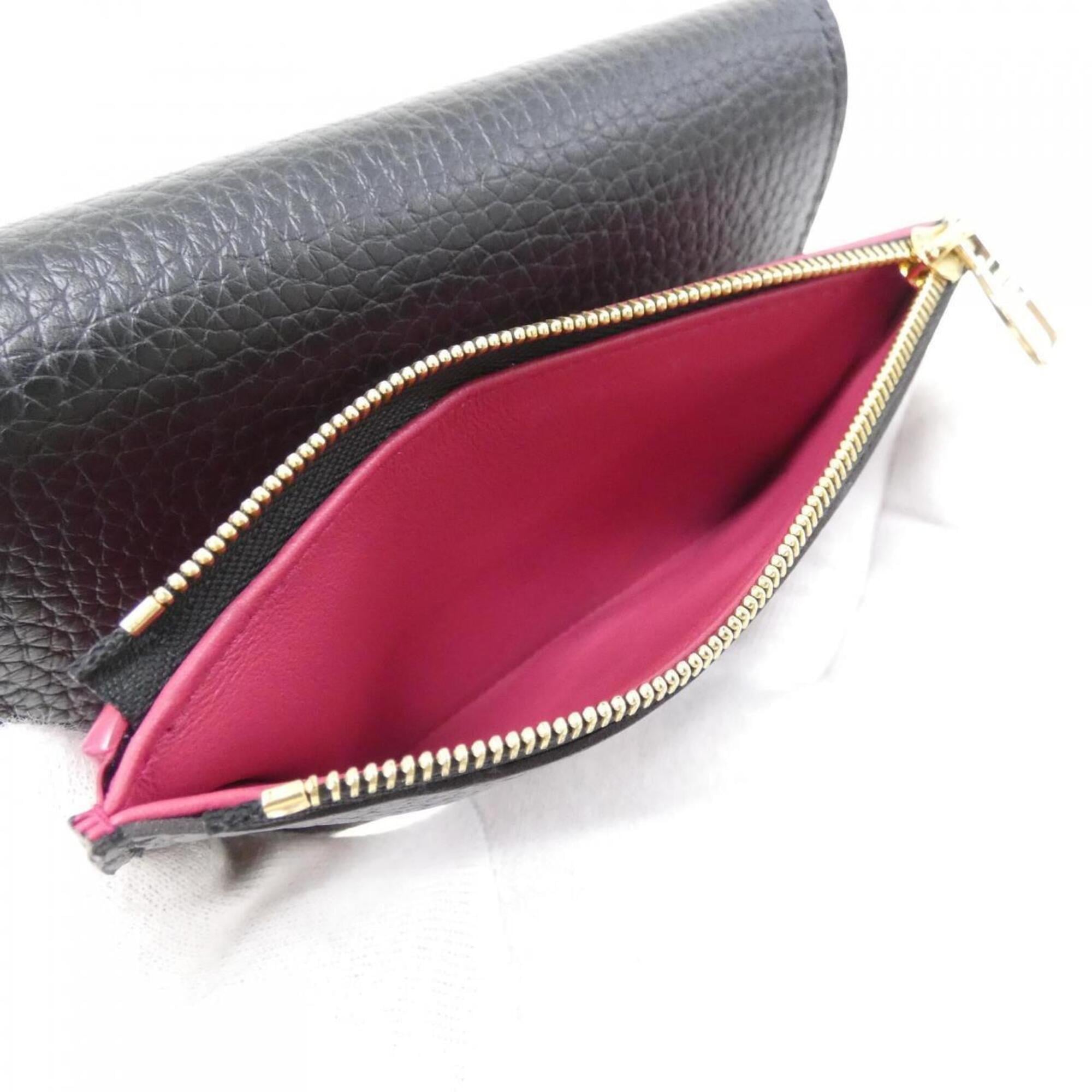 Louis Vuitton Black Hot Pink Leather Wallet (Tri-Fold) (Pre-Owned)