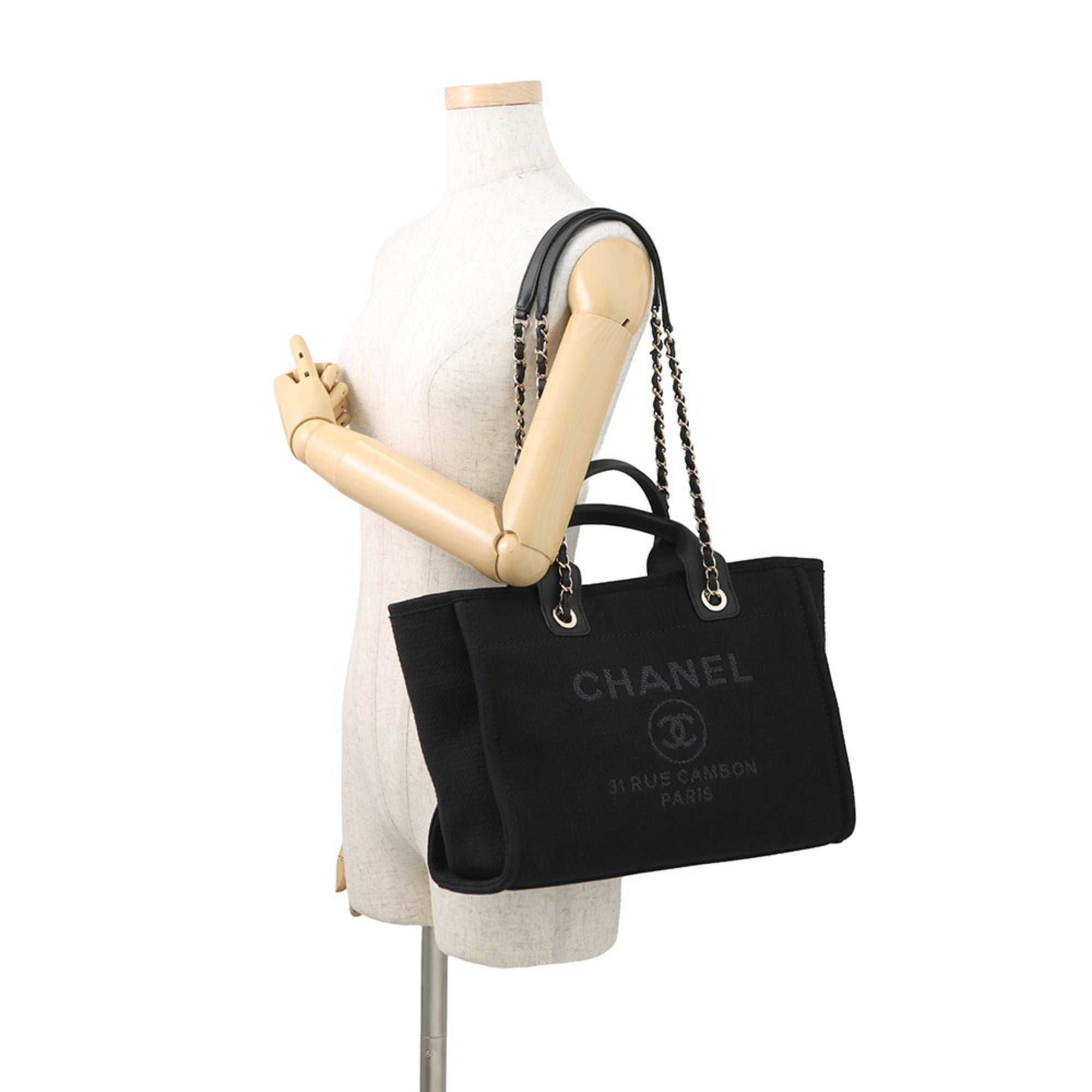 Chanel Black Canvas Handbag Tote Bag (Pre-Owned)