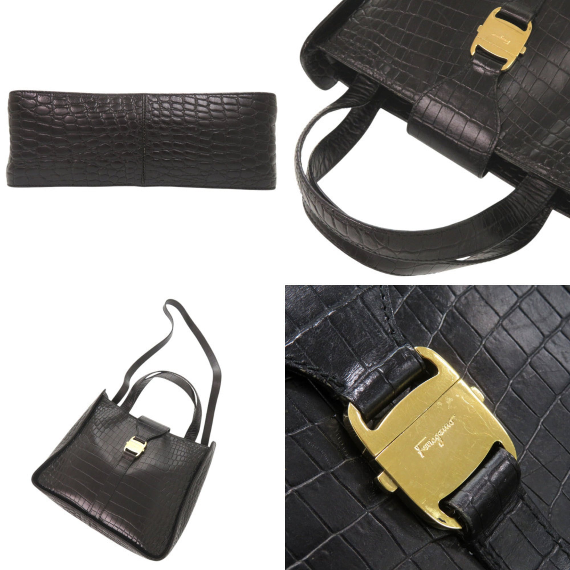 Salvatore Ferragamo Black Leather Handbag Shoulder Bag (Pre-Owned)