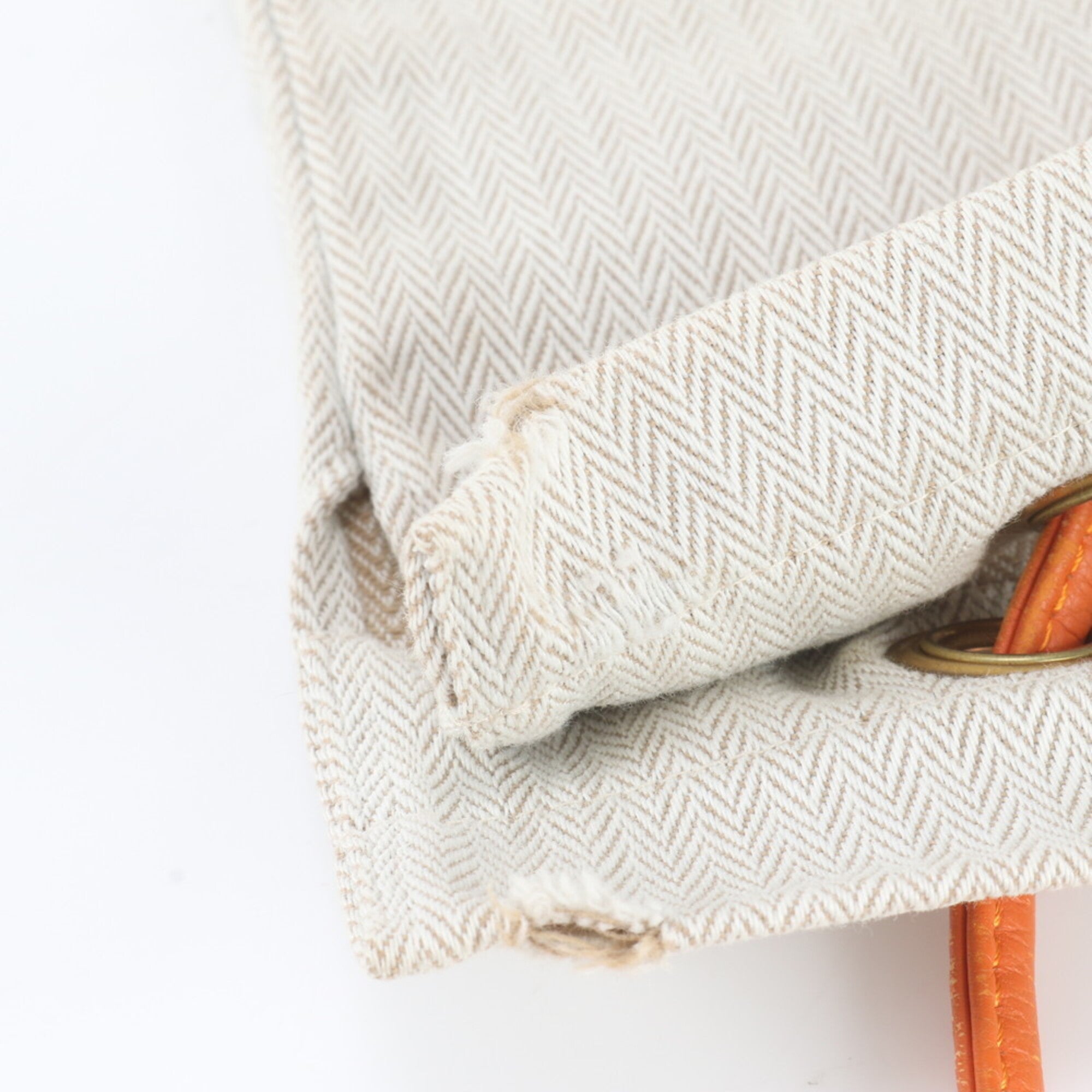 Hermes Beige Orange Leather Canvas Handbag Shoulder Bag (Pre-Owned)