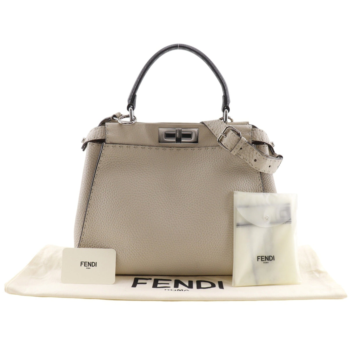 Fendi Peekaboo Light Gray Leather Handbag (Pre-Owned)