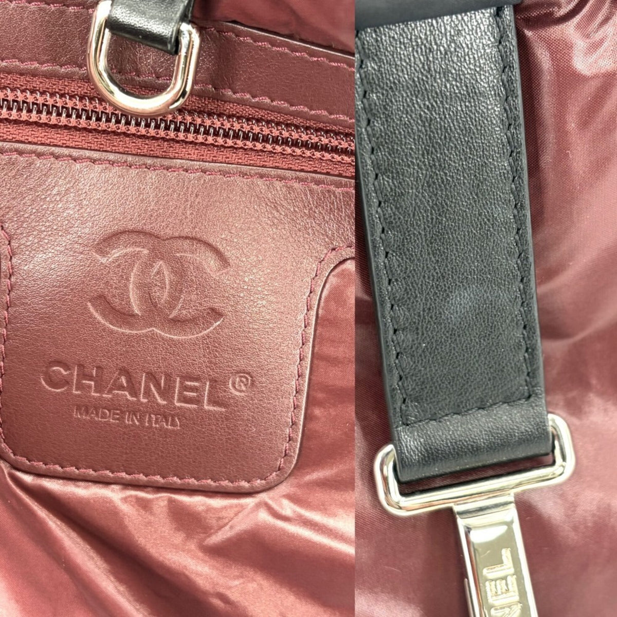 Chanel Black Bordeaux White Nylon Handbag Tote Bag (Pre-Owned)