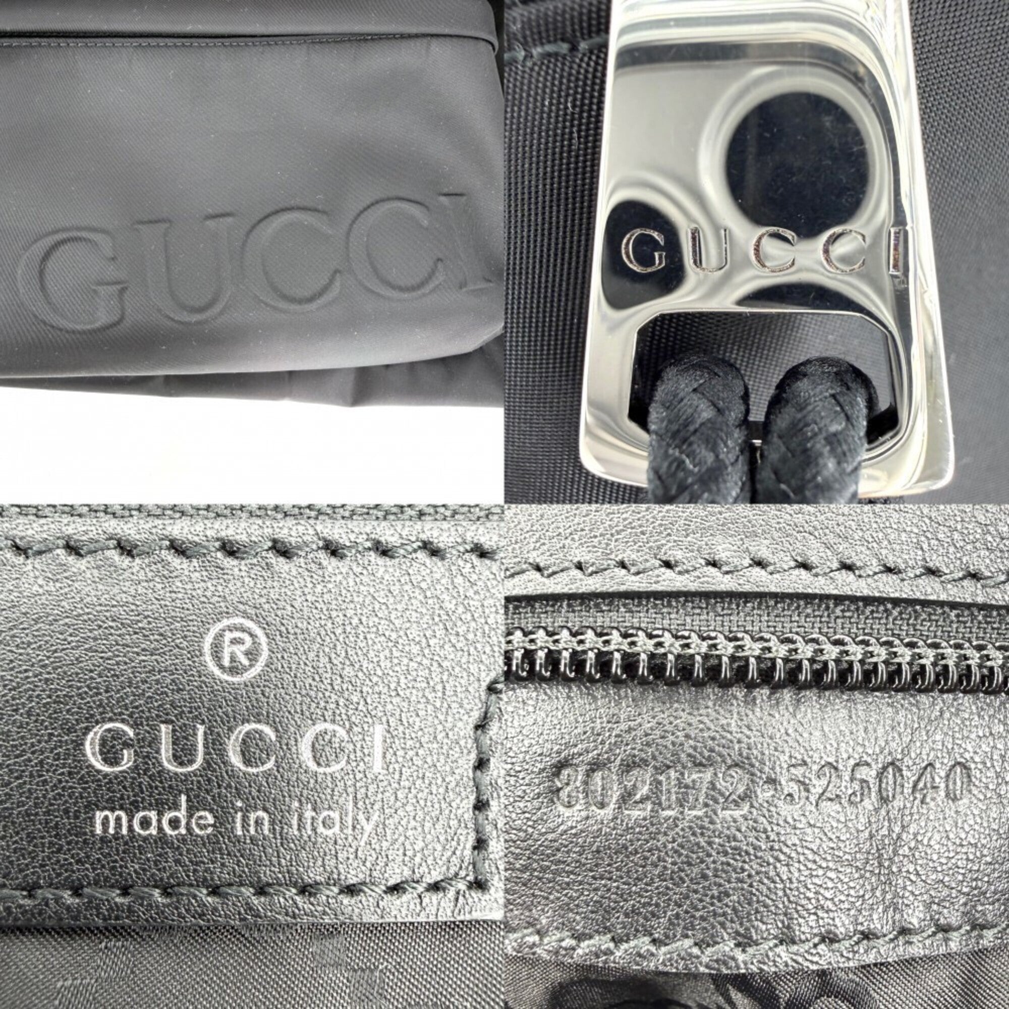 Gucci Black White Nylon Handbag Tote Bag (Pre-Owned)