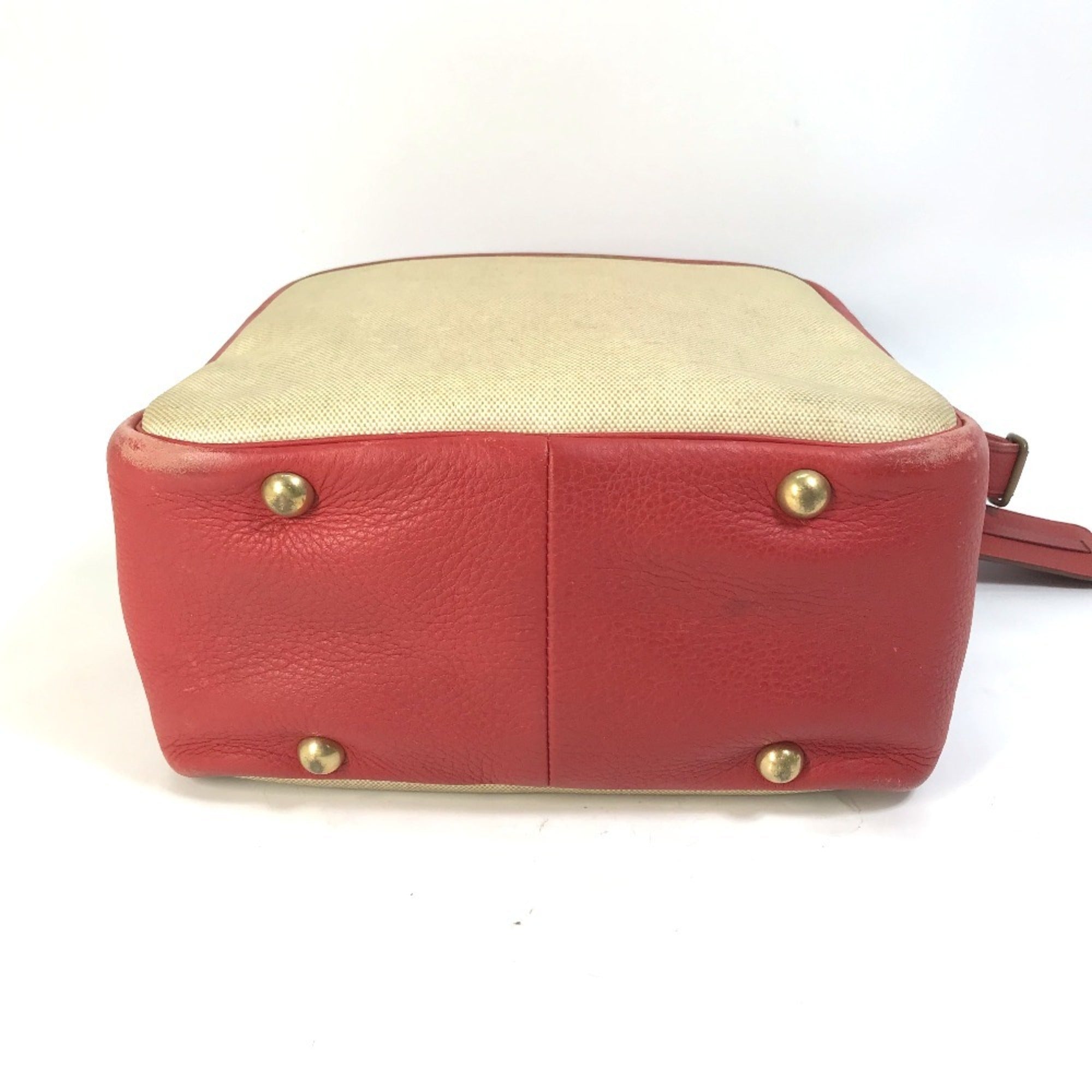 Hermes Beige Red Color Toile H Leather Shoulder Bag (Pre-Owned)