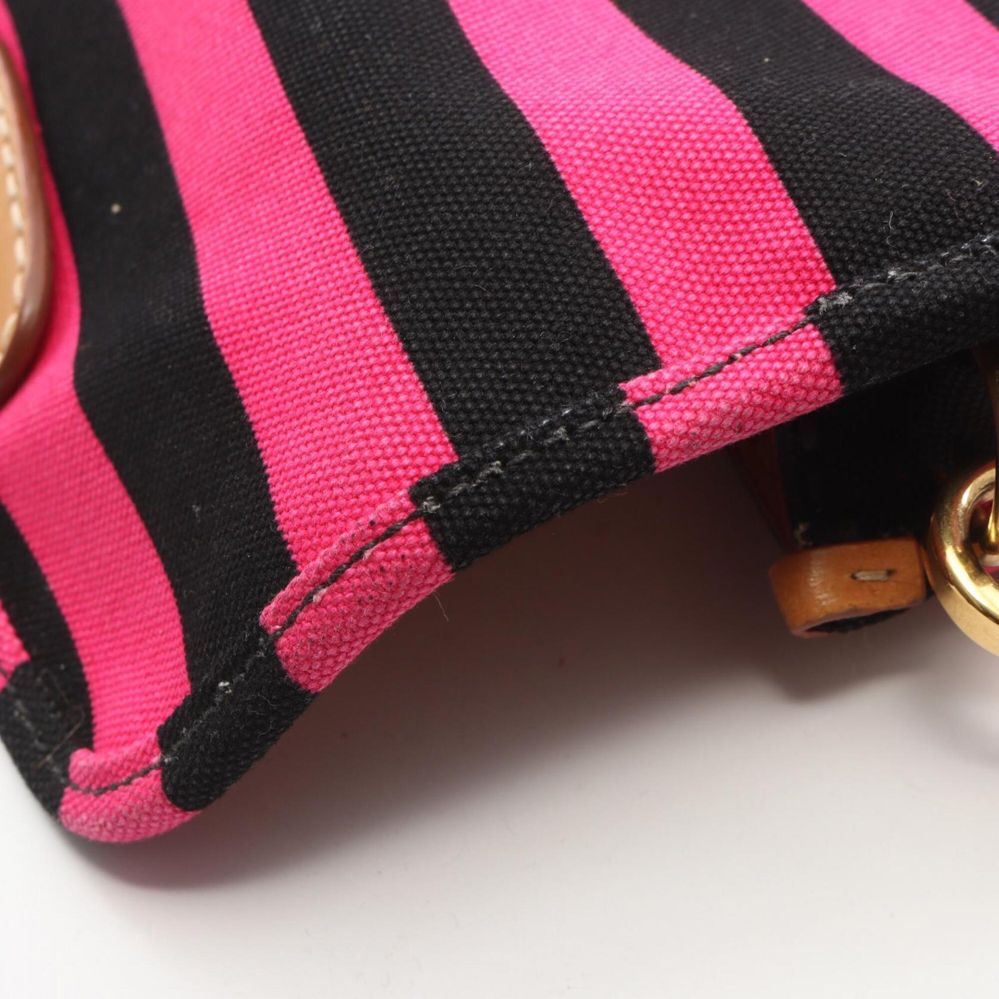 Prada Black Brown Pink Canvas Leather Handbag Shoulder Bag (Pre-Owned)