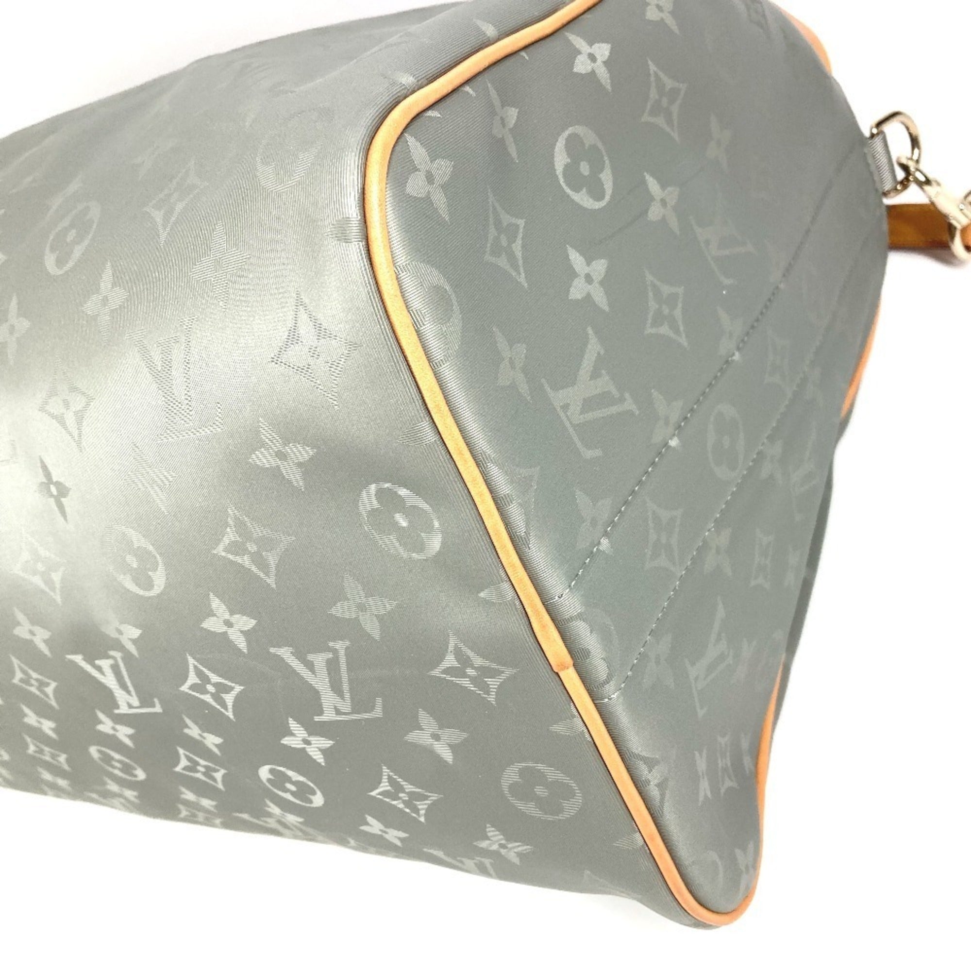 Louis Vuitton Gray Leather Canvas Boston Bag Handbag Shoulder Bag (Pre-Owned)