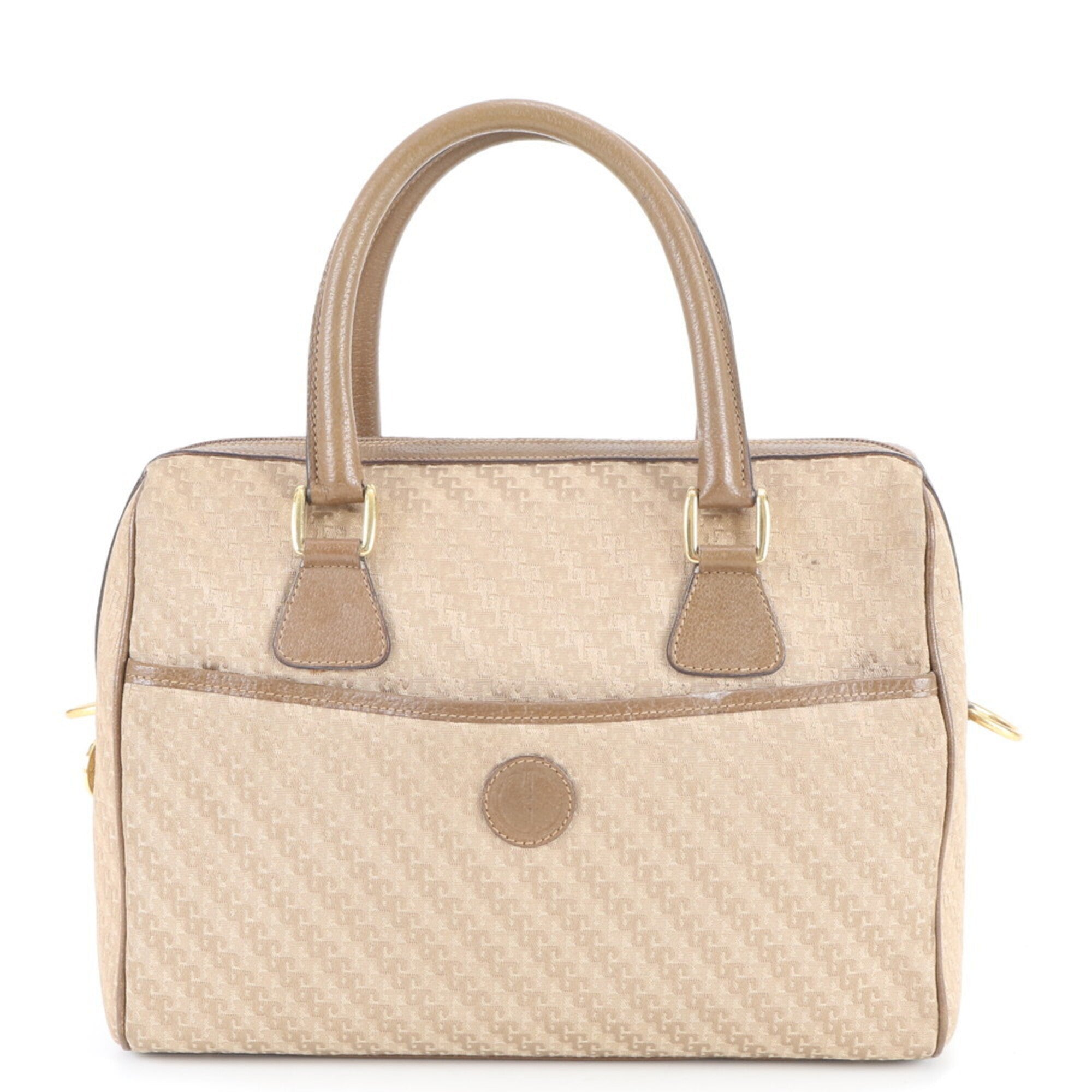 Gucci Beige White Leather Canvas Handbag Tote Bag (Pre-Owned)