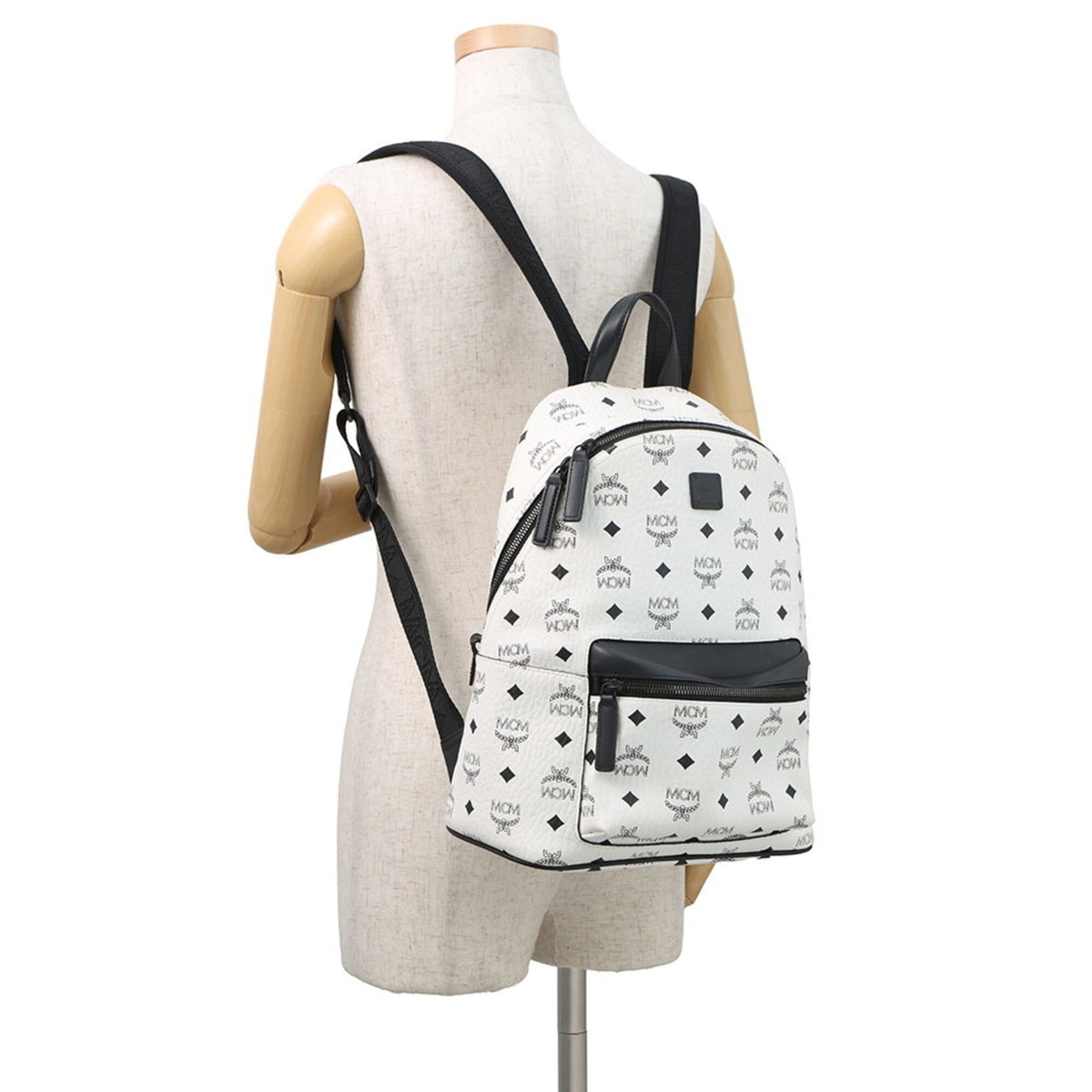 Mcm Visetos Black White Leather Backpack (Pre-Owned)