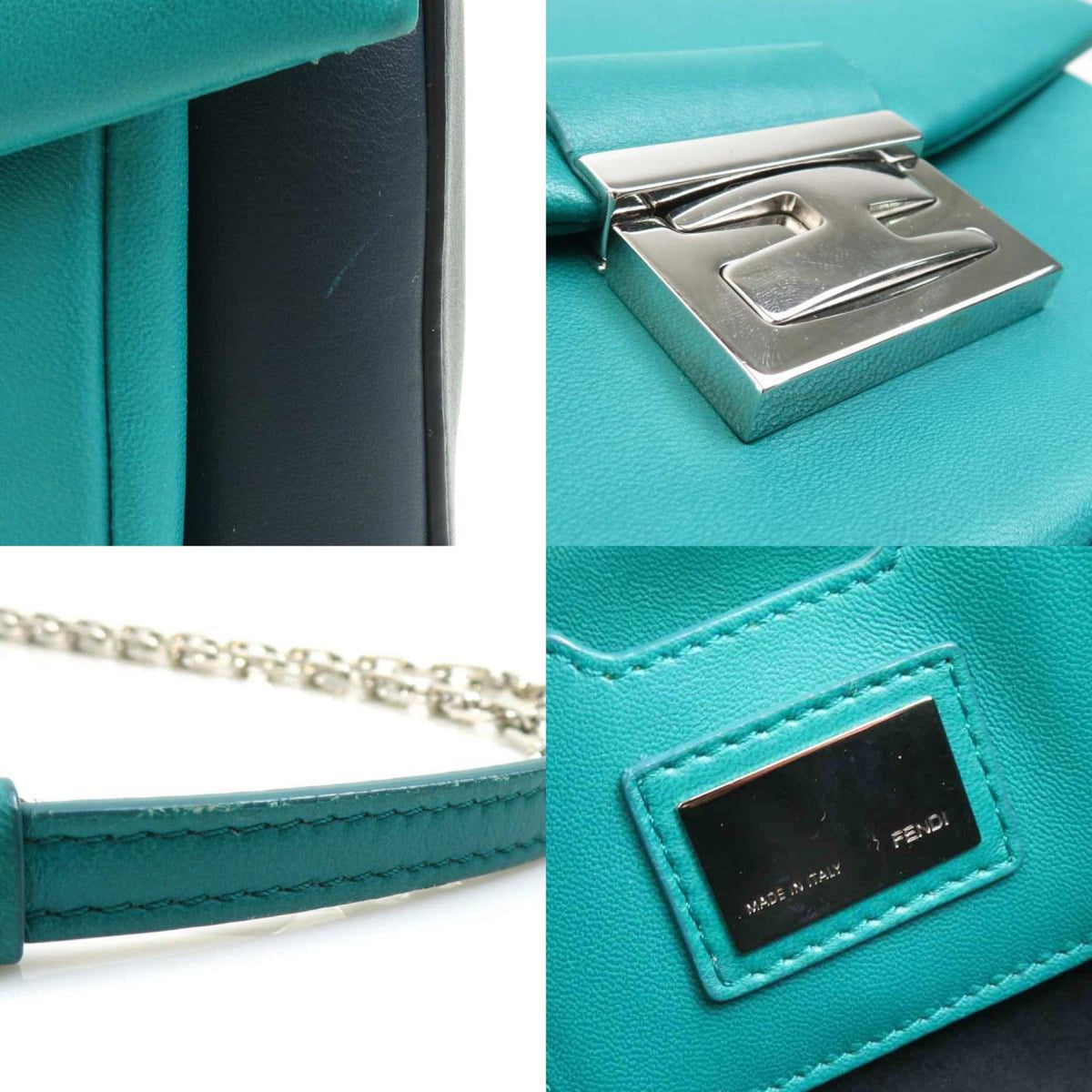 Fendi Green Navy Leather Shoulder Bag (Pre-Owned)