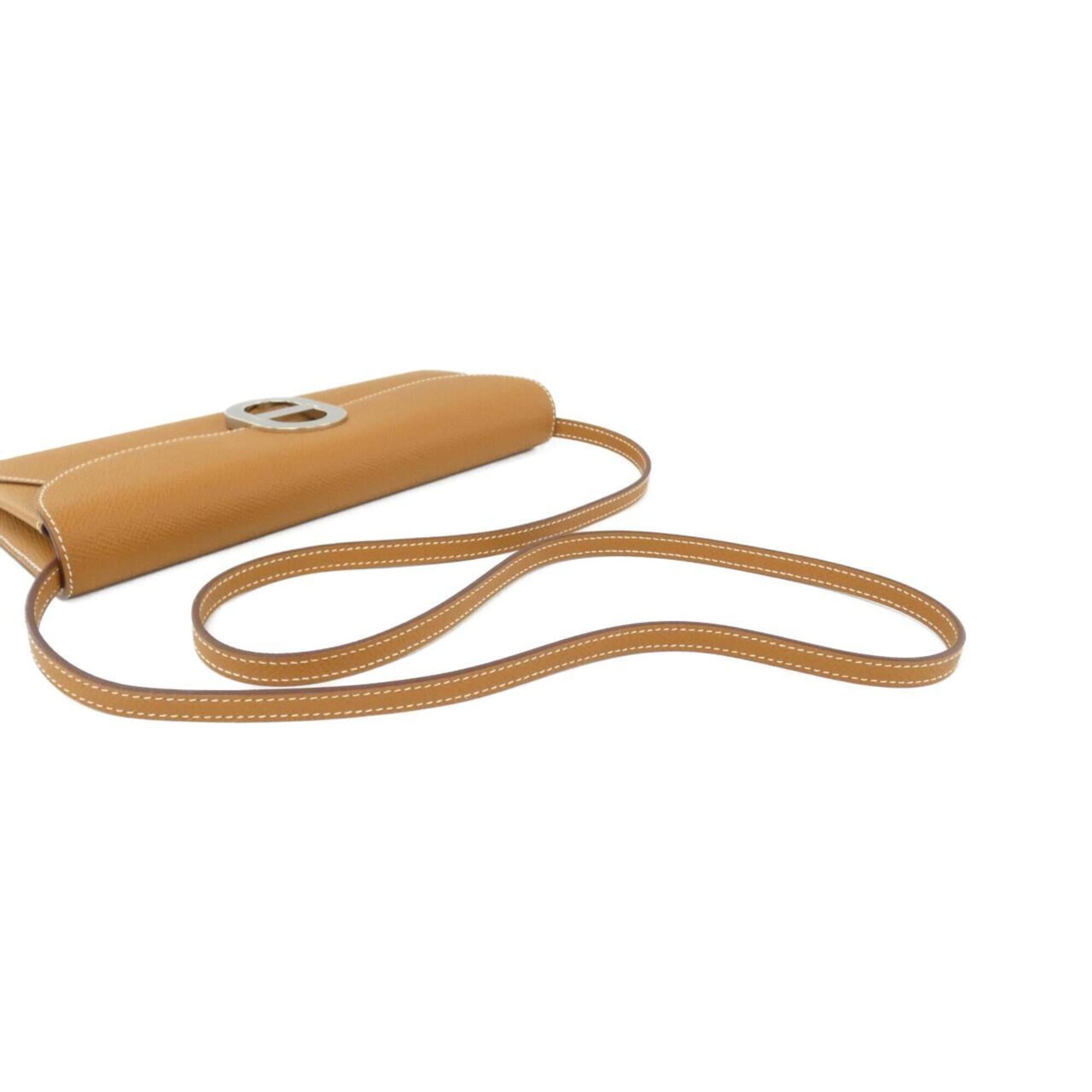 Hermes Brown Gold Brown Epsom Leather Chain/Shoulder Wallet (Pre-Owned)