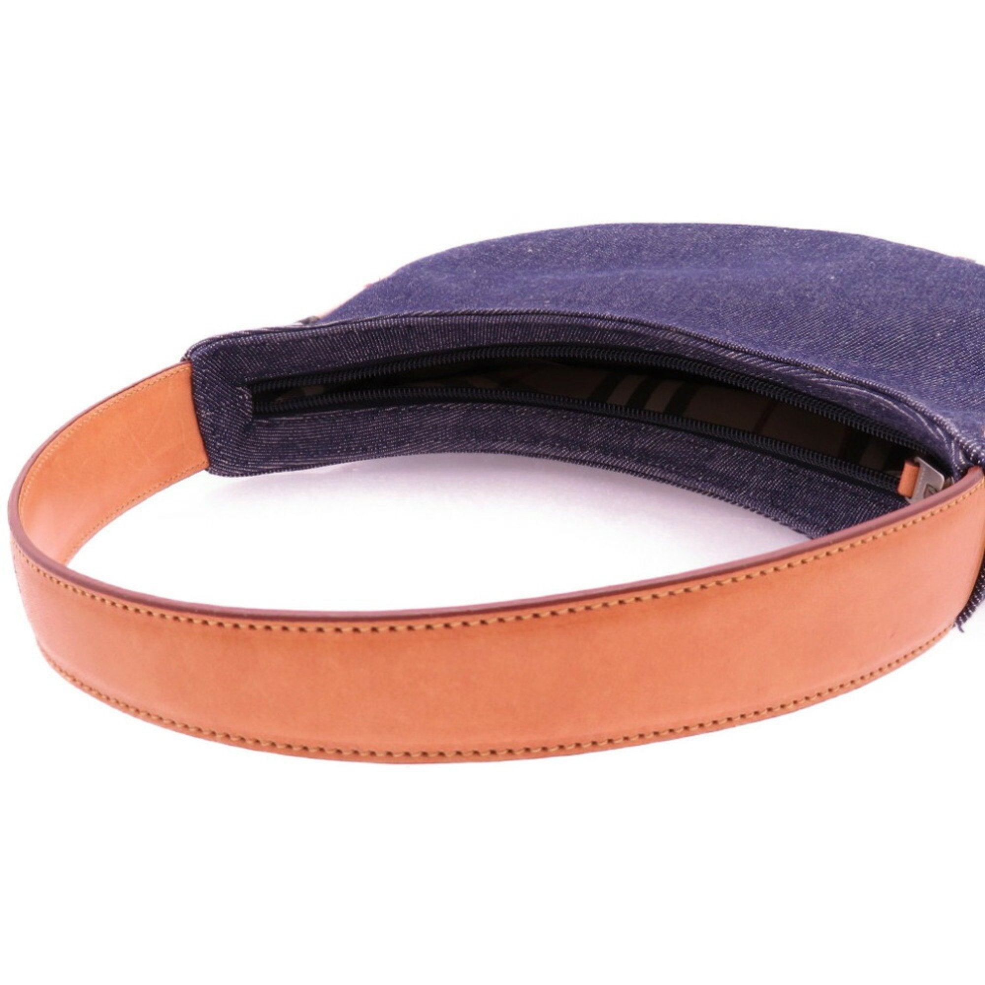 Burberry Beige Navy Denim Leather Shoulder Bag (Pre-Owned)