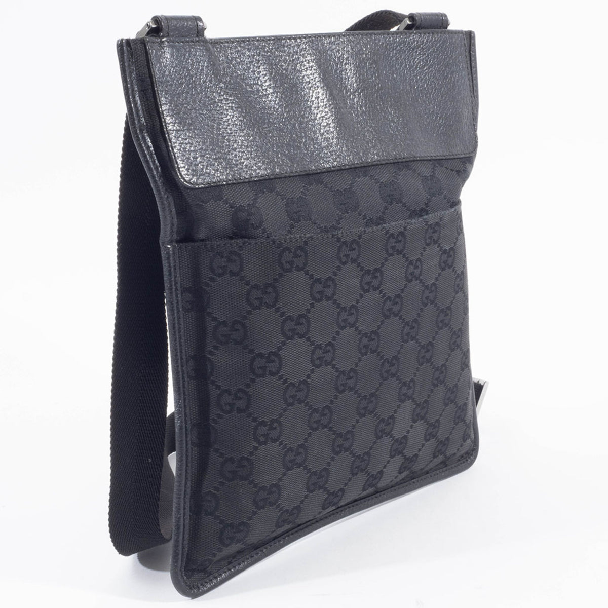 Gucci Gg Canvas Black Gg Canvas Leather Shoulder Bag (Pre-Owned)