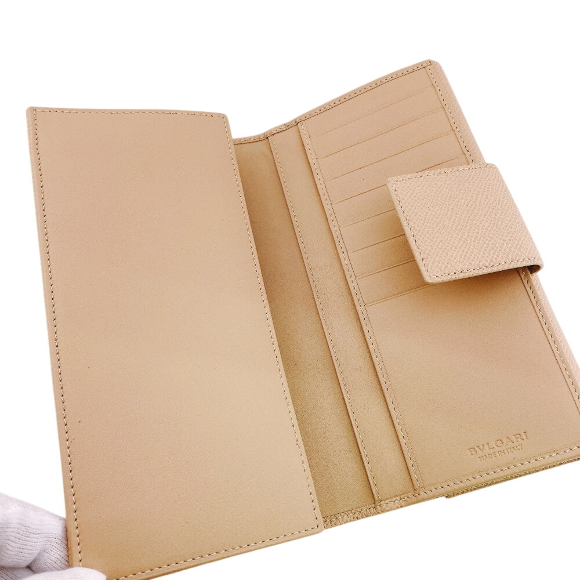 Bvlgari Beige Leather Long Wallet (Bi-Fold) (Pre-Owned)