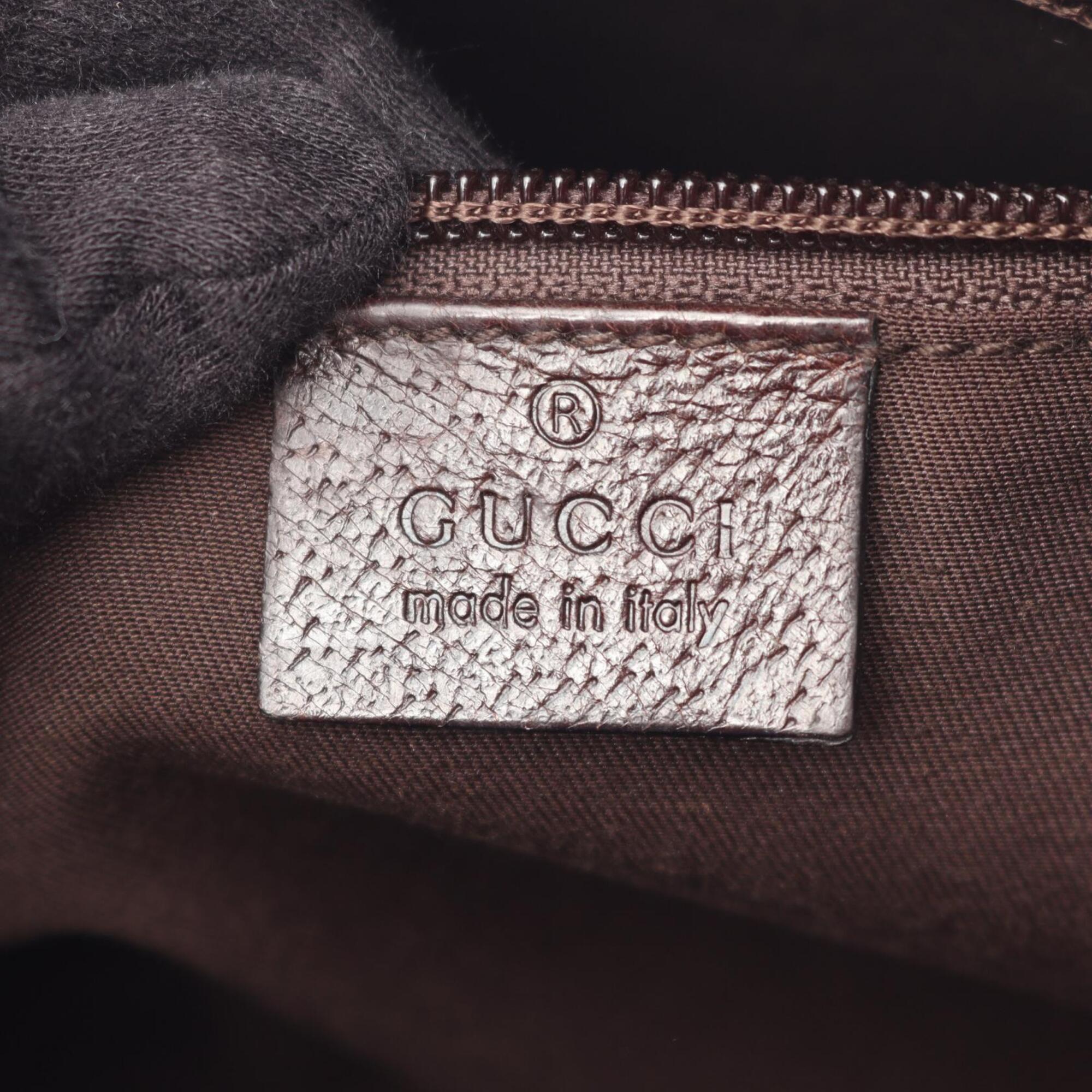 Gucci Beige Brown Canvas Leather Shoulder Bag (Pre-Owned)