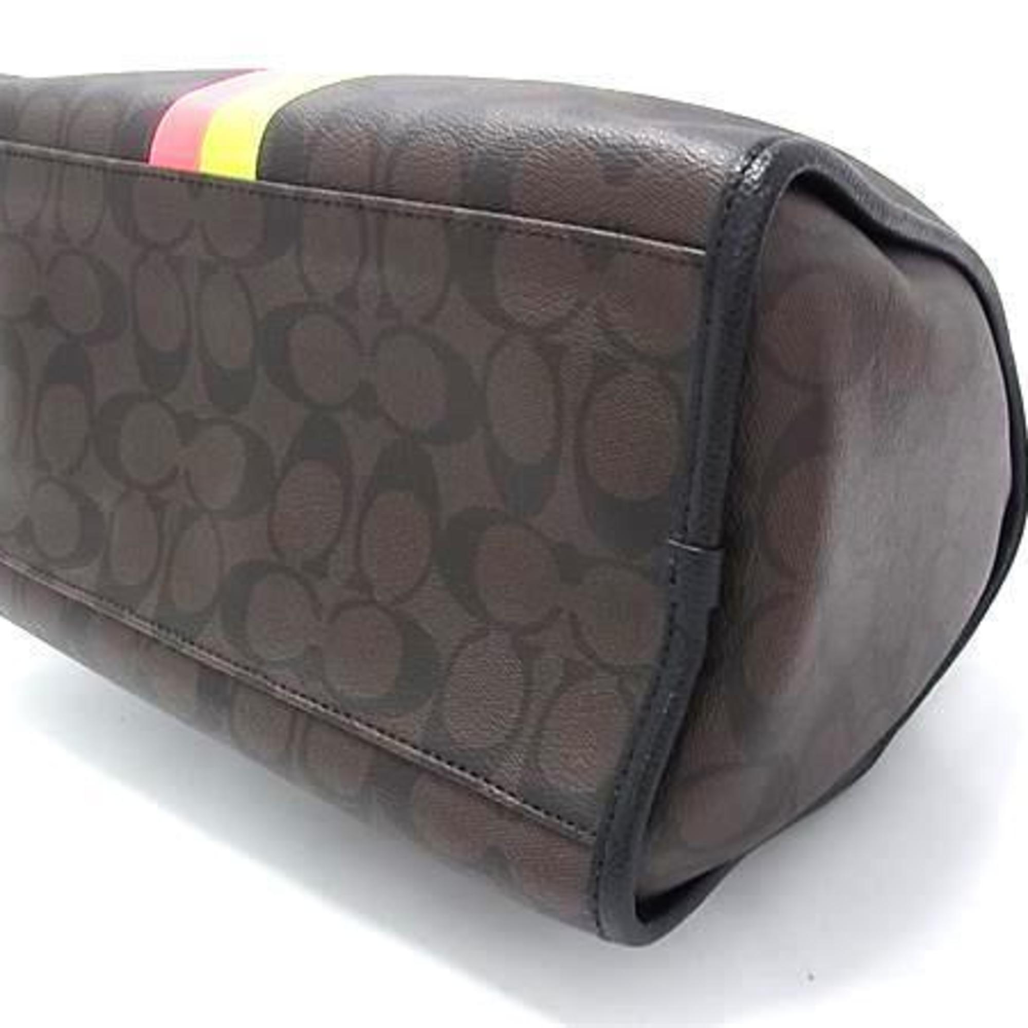 Coach Black Brown Red Color Yellow Leather Pvc Handbag Shoulder Bag Tote Bag (Pre-Owned)