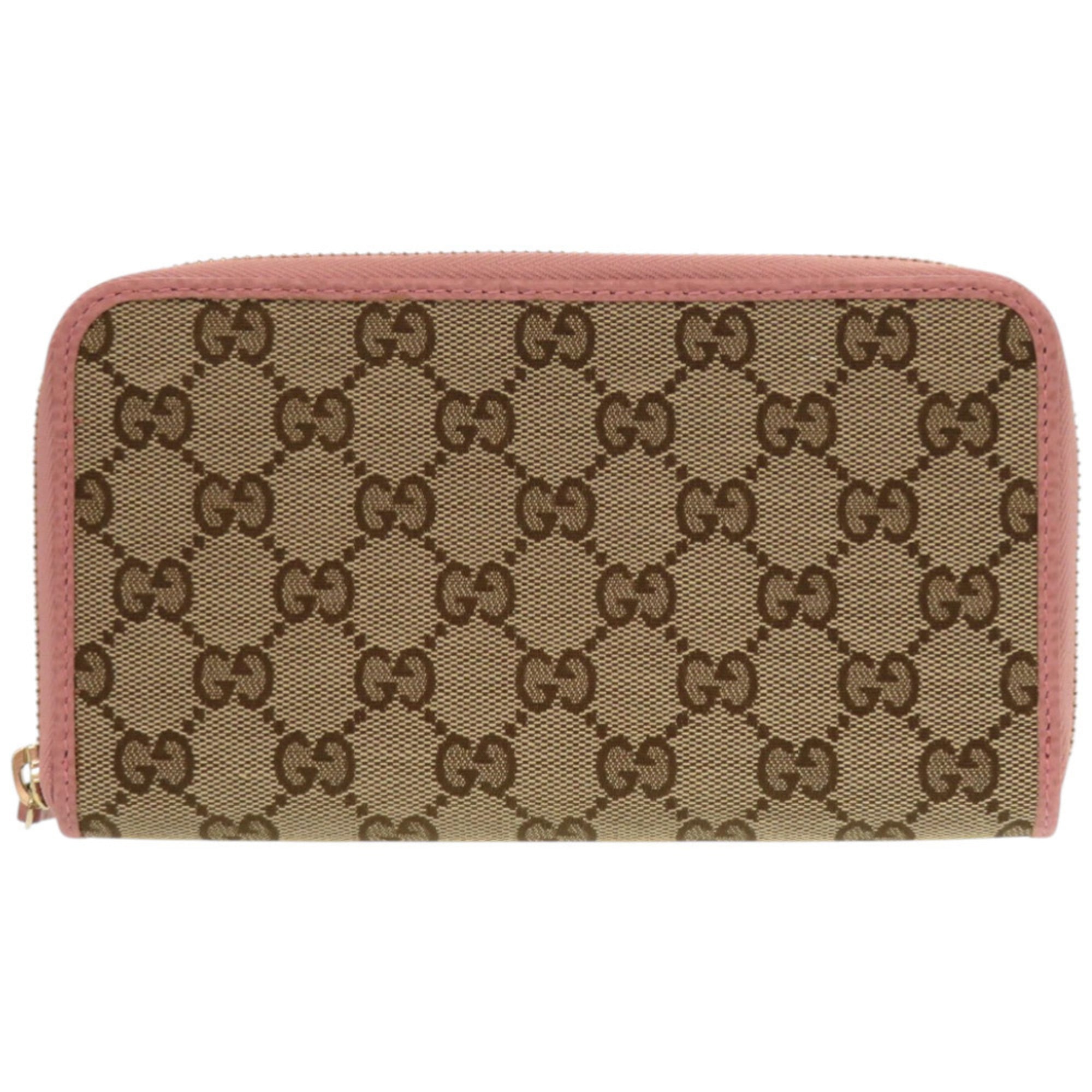 Gucci Beige Dusty Pink Gg Supreme Canvas Long Wallet (Bi-Fold) (Pre-Owned)