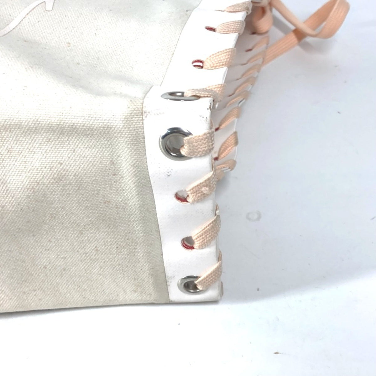 Christian Louboutin Pink White Canvas Leather Shoulder Bag Tote Bag (Pre-Owned)