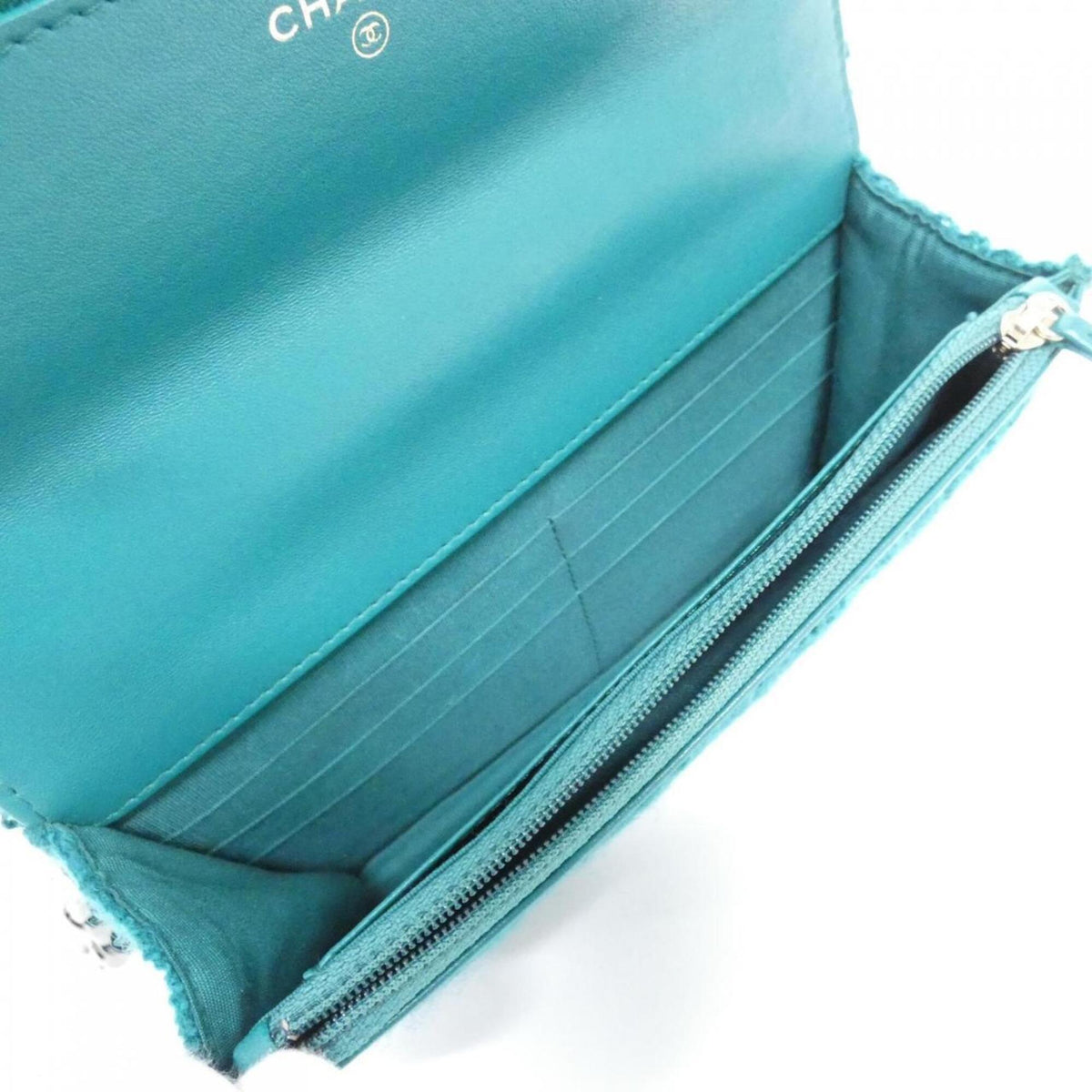 Chanel Green Wool Leather Chain/Shoulder Wallet (Pre-Owned)