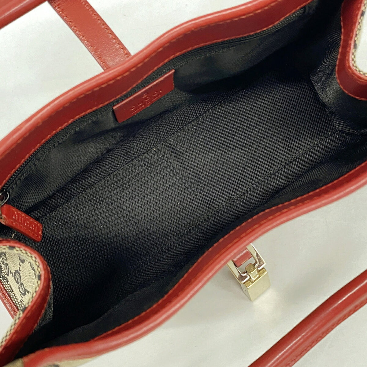 Gucci Beige Red Color Canvas Handbag (Pre-Owned)