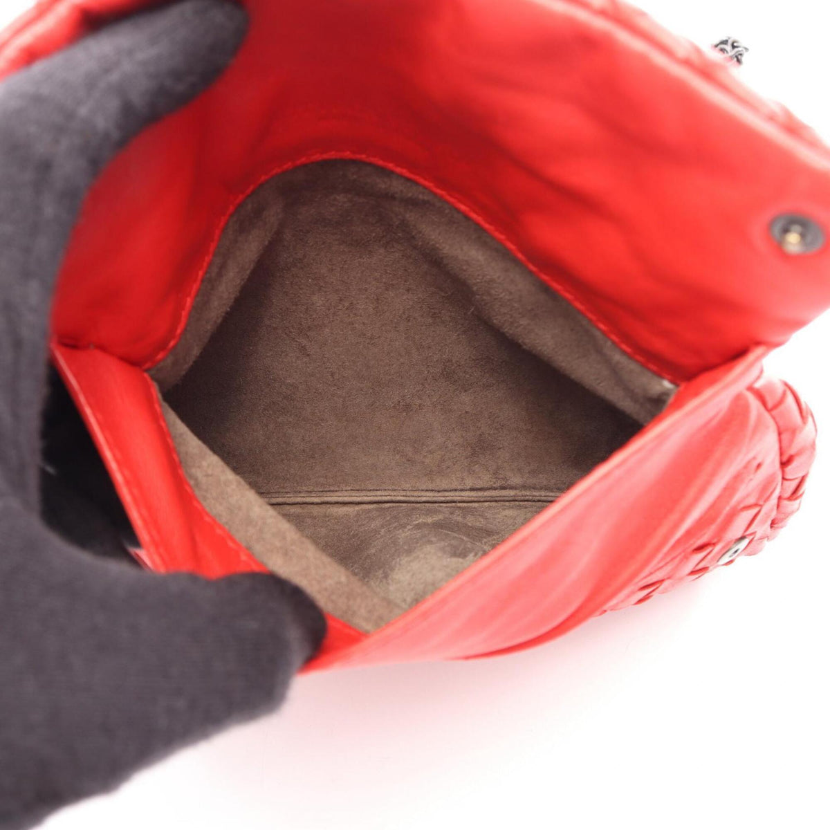 Bottega Veneta Intrecciato Red Color Leather Shoulder Bag (Pre-Owned)