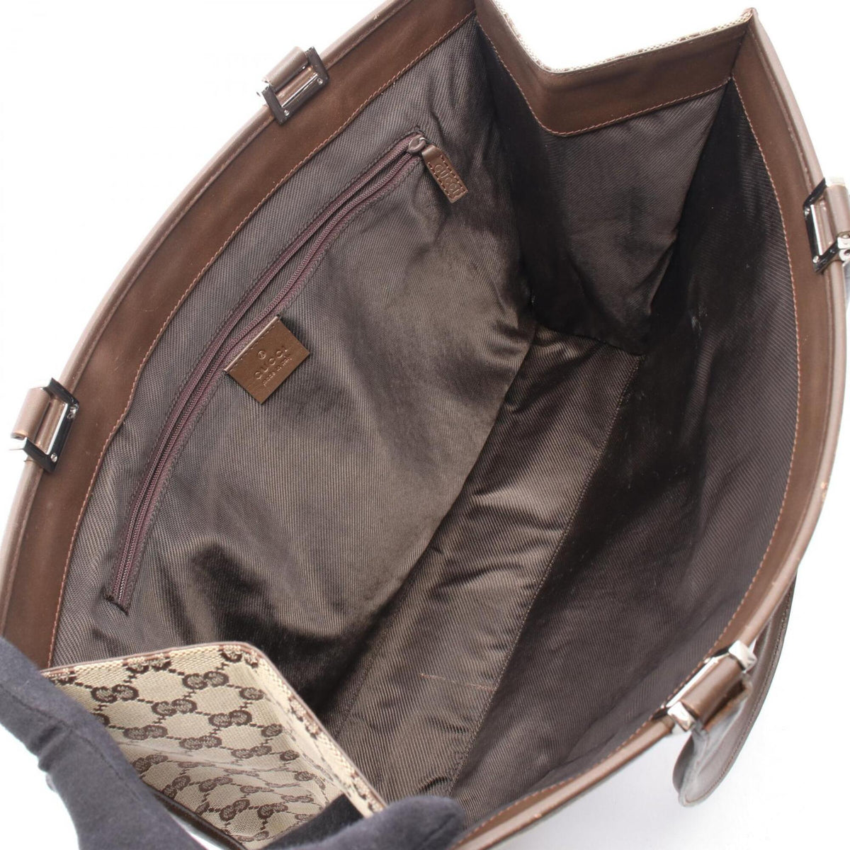 Gucci Beige Brown Gg Canvas Leather Handbag Tote Bag (Pre-Owned)