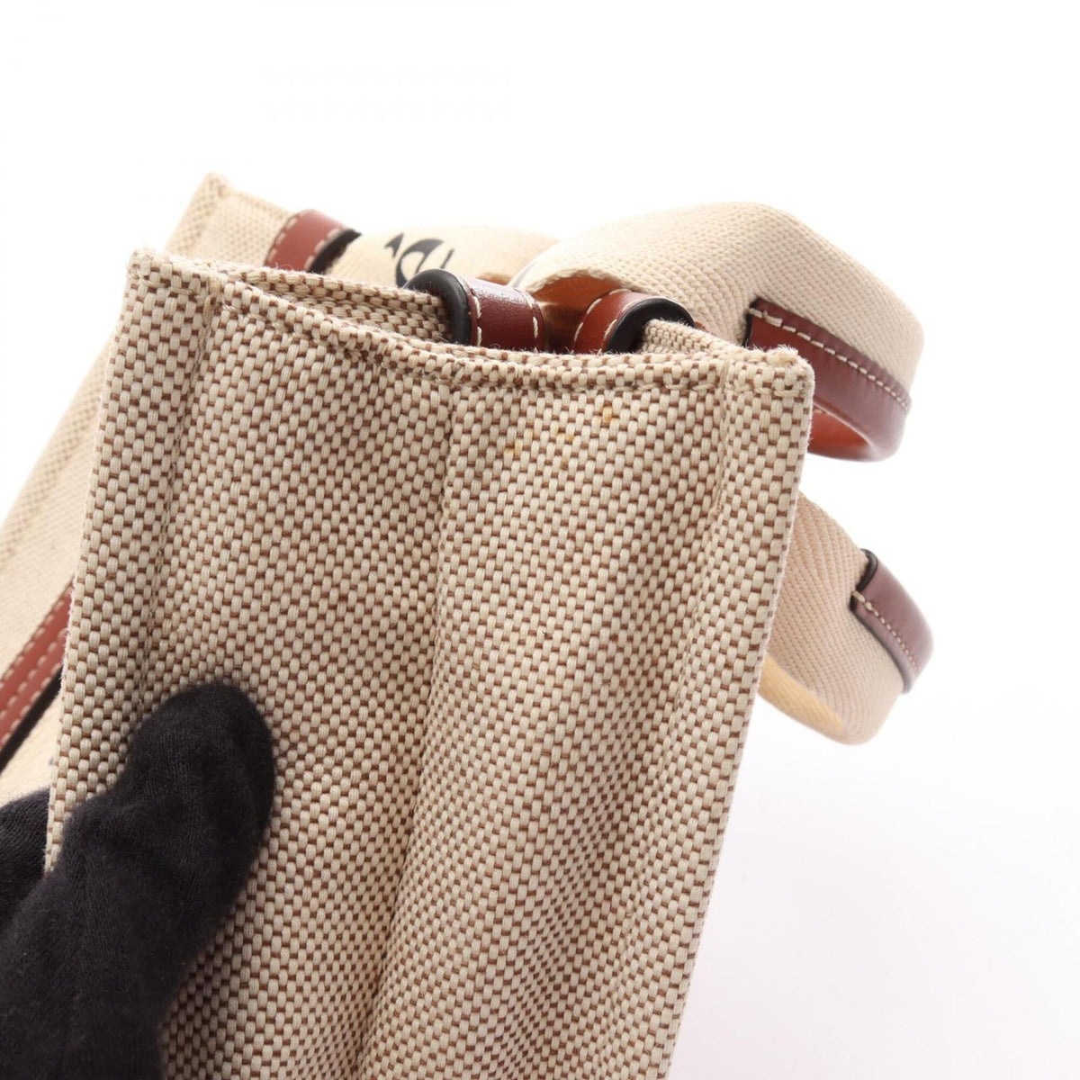 Chloé Beige Brown Canvas Leather Handbag Tote Bag (Pre-Owned)