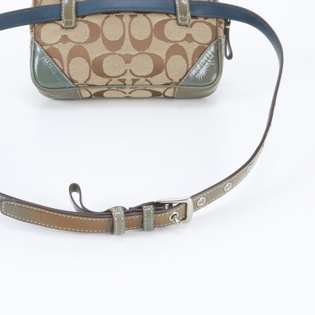Coach Beige Smoke Green Leather Canvas Pouch Shoulder Bag Sling Bag (Pre-Owned)