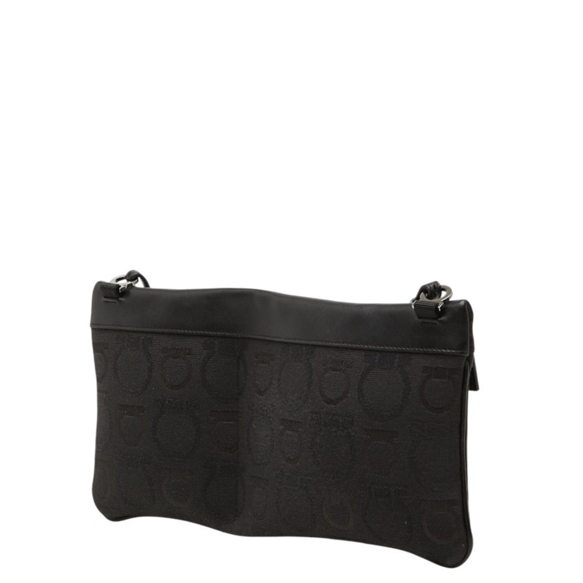 Salvatore Ferragamo Gancini Black Canvas Leather Shoulder Bag (Pre-Owned)
