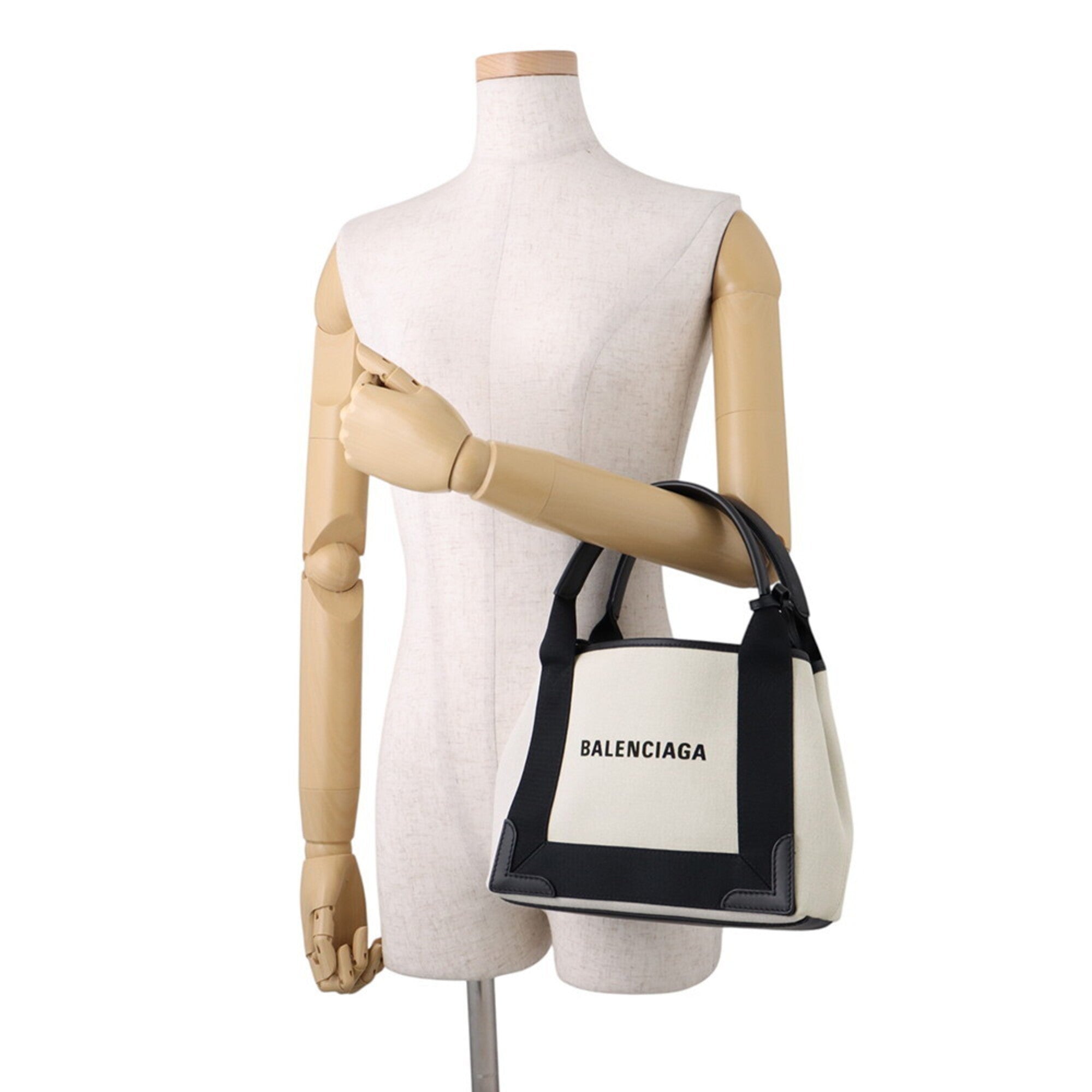 Balenciaga Black White Canvas Leather Handbag Pouch (Pre-Owned)