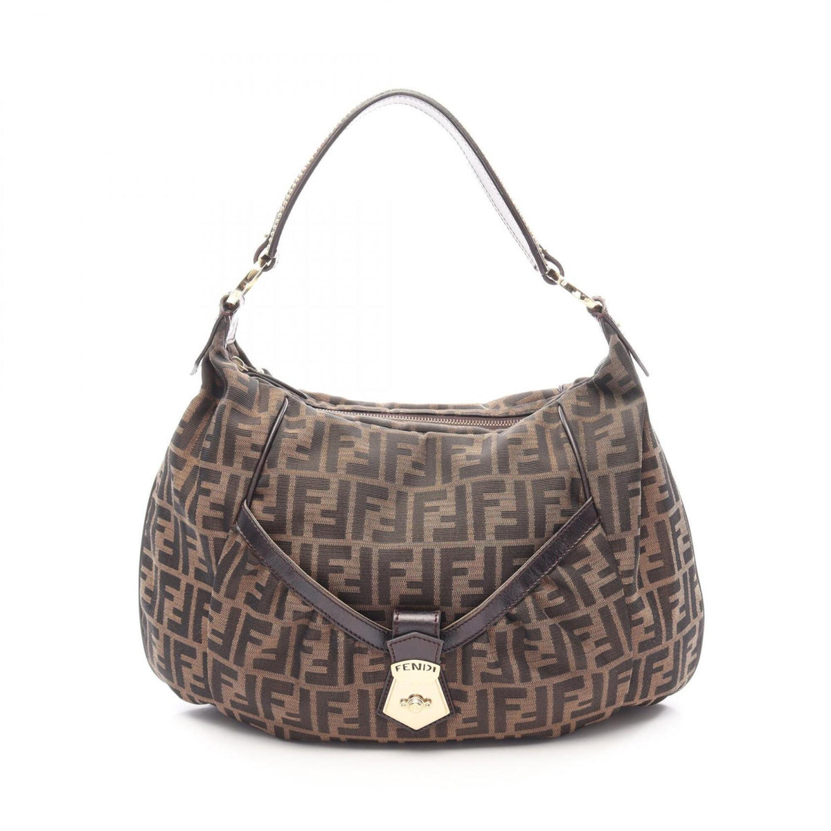 Fendi Black Brown Canvas Leather Handbag Shoulder Bag (Pre-Owned)