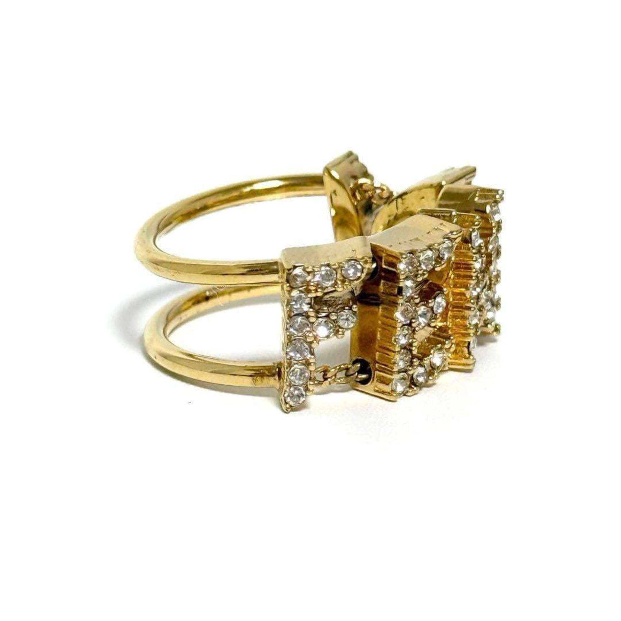 Fendi Metal Rhinestone Band Ring (Pre-Owned)