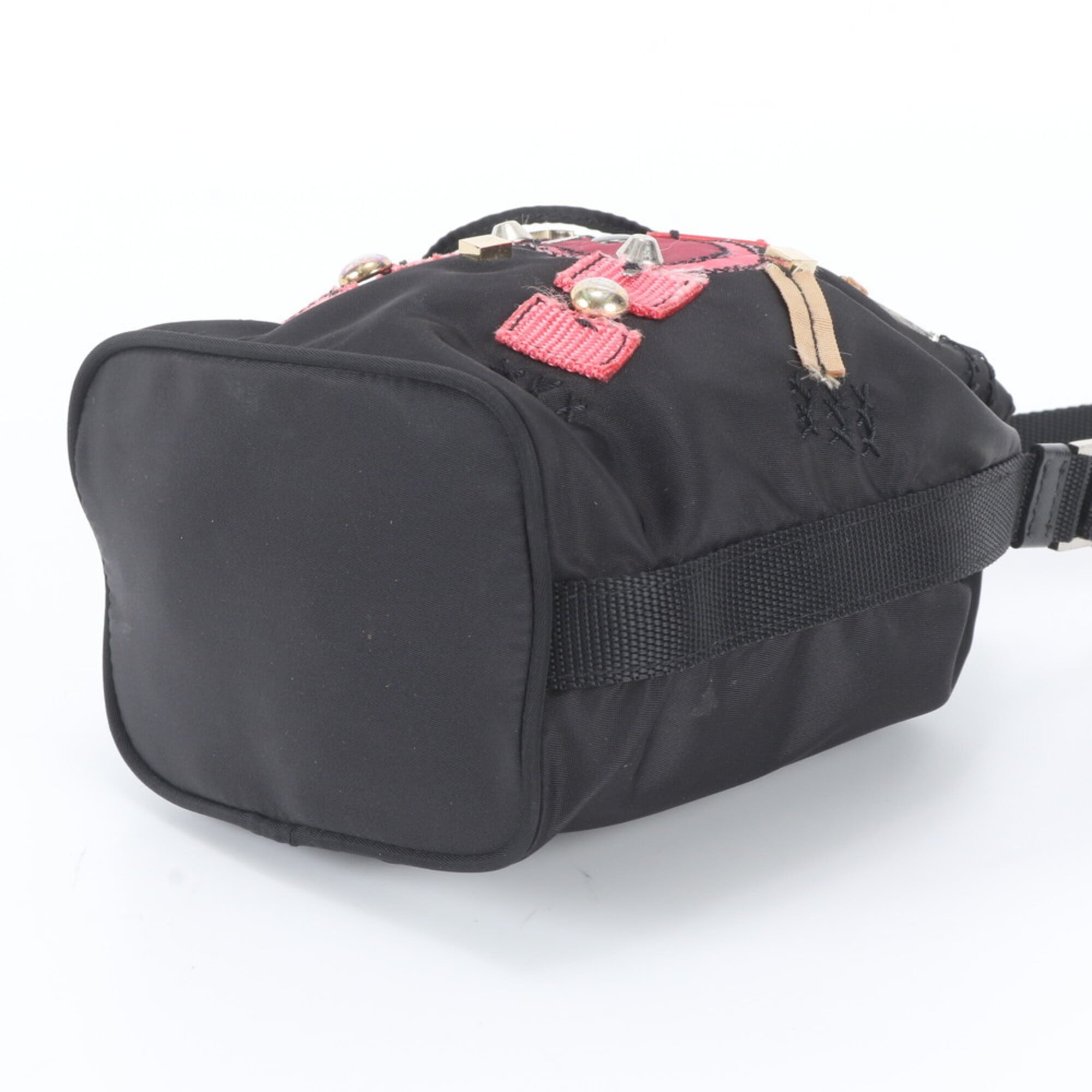 Prada Black Pink Nylon Leather Handbag (Pre-Owned)