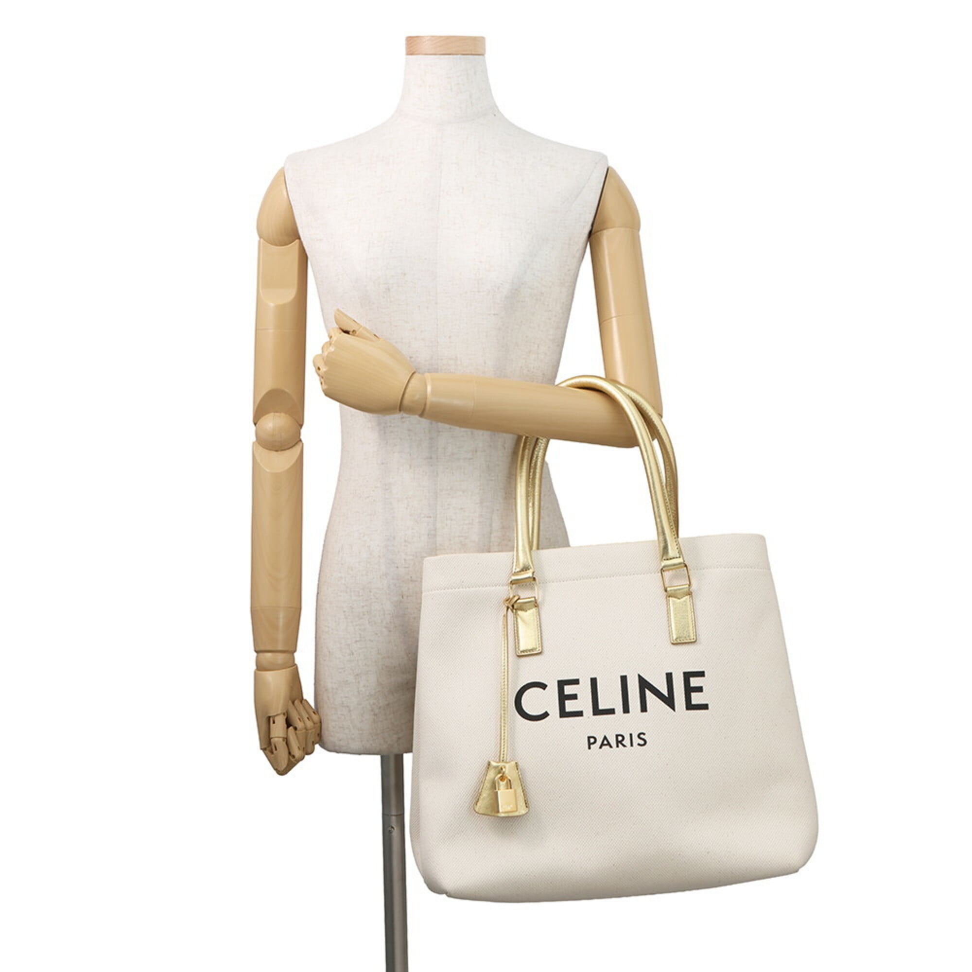 Celine Ivory Leather Canvas Handbag Tote Bag (Pre-Owned)