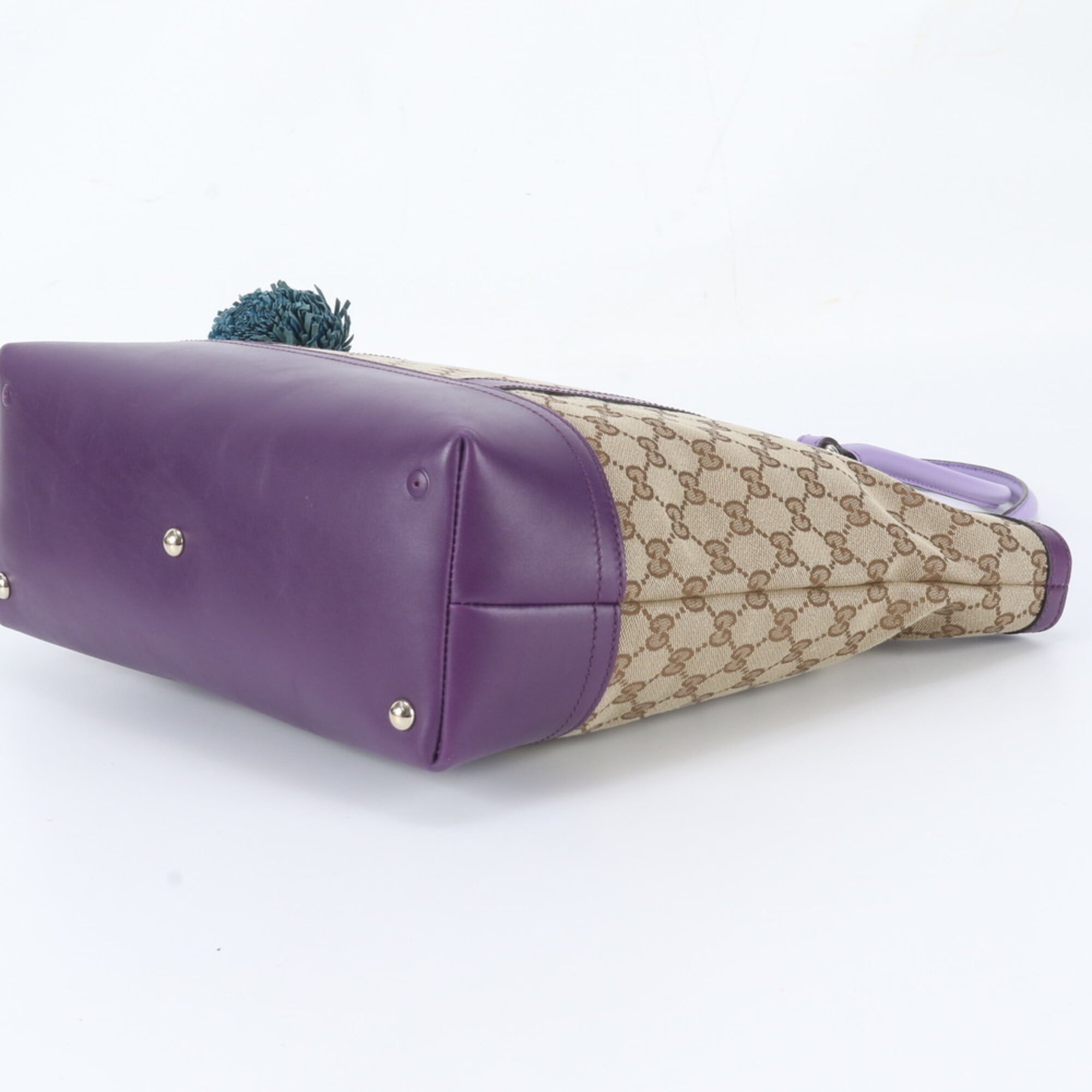 Gucci Brown Purple Leather Canvas Handbag Shoulder Bag Tote Bag (Pre-Owned)