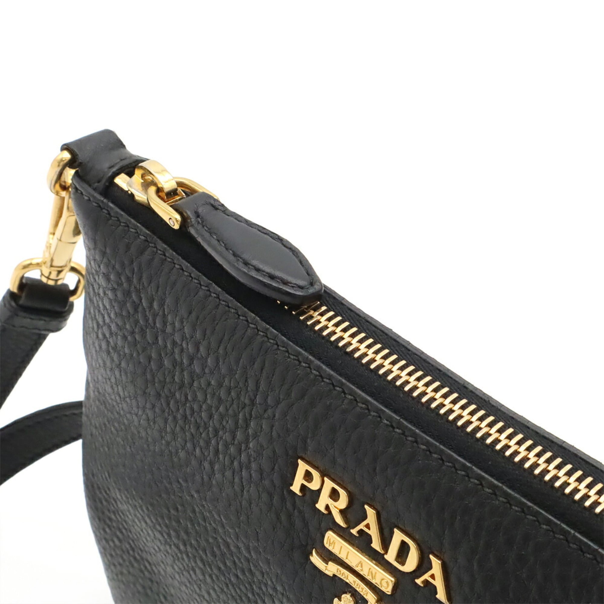 Prada Black Nero Leather Clutch Bag Pochette Shoulder Bag (Pre-Owned)
