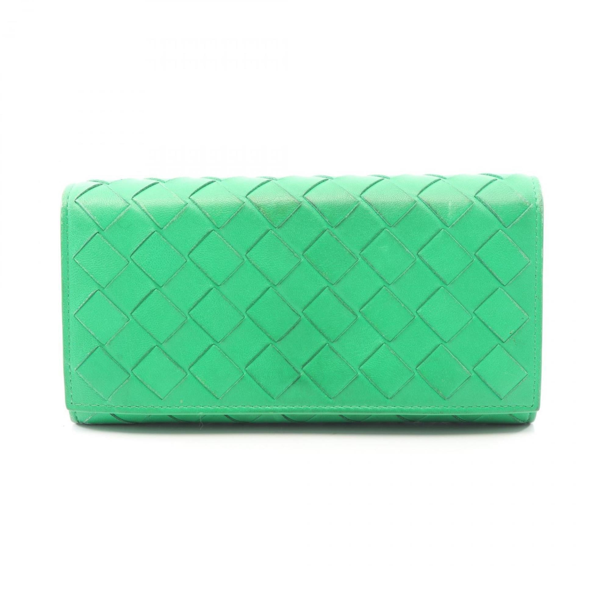 Bottega Veneta Green Leather Long Wallet (Bi-Fold) (Pre-Owned)