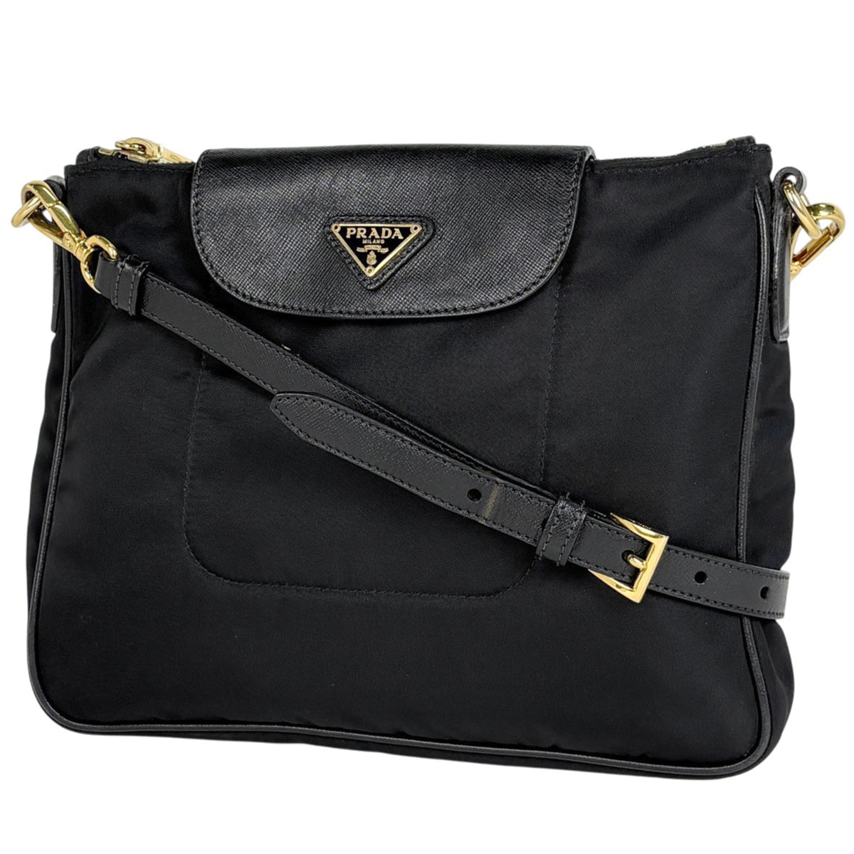 Prada Black Nero Nylon Leather Shoulder Bag (Pre-Owned)