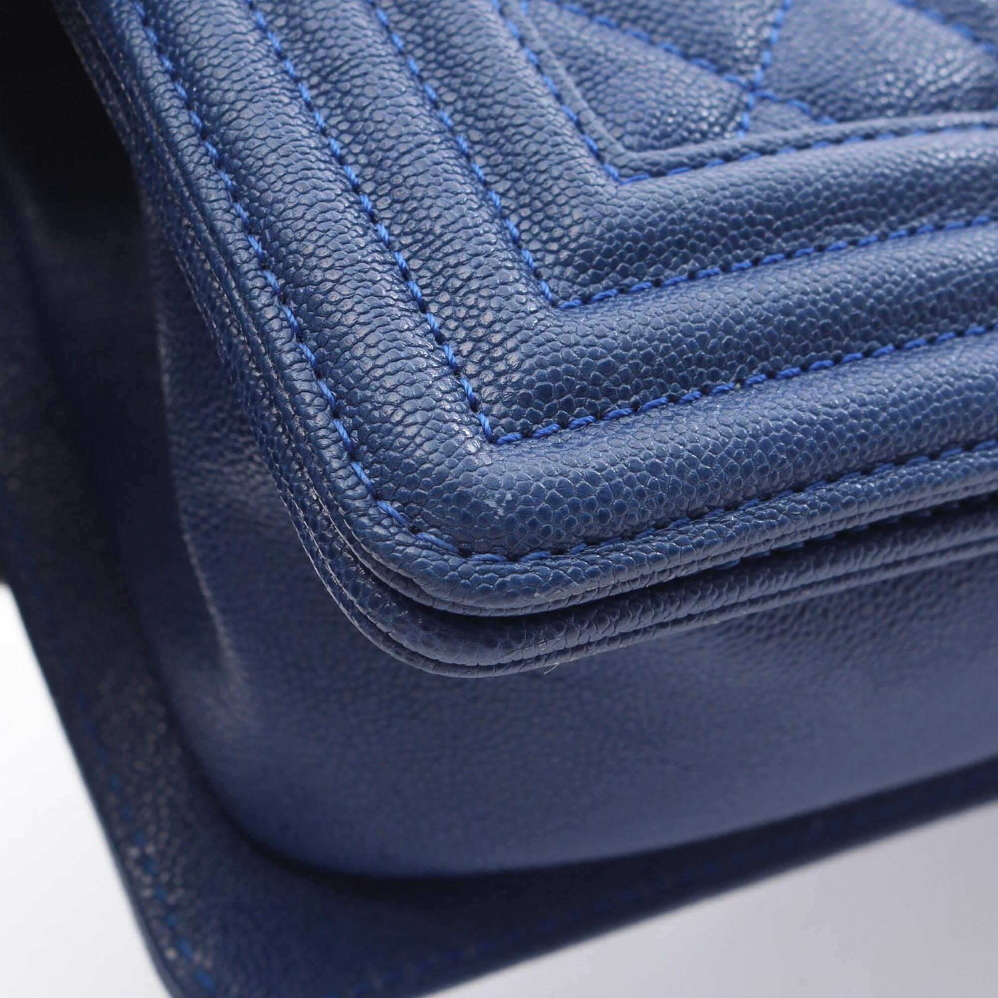 Chanel Blue Grained Calfskin Handbag Shoulder Bag (Pre-Owned)