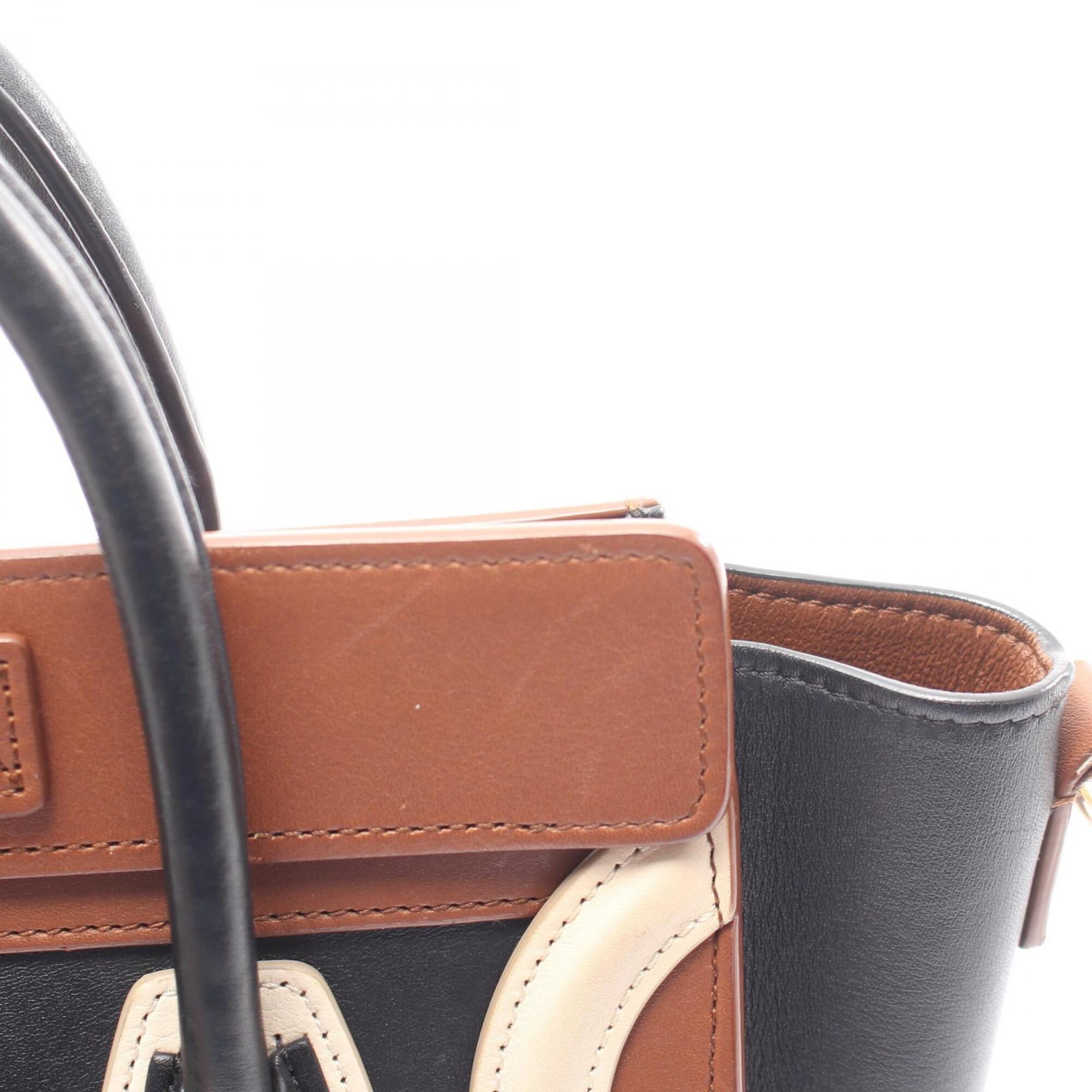 Celine Black Brown Ivory Leather Handbag (Pre-Owned)