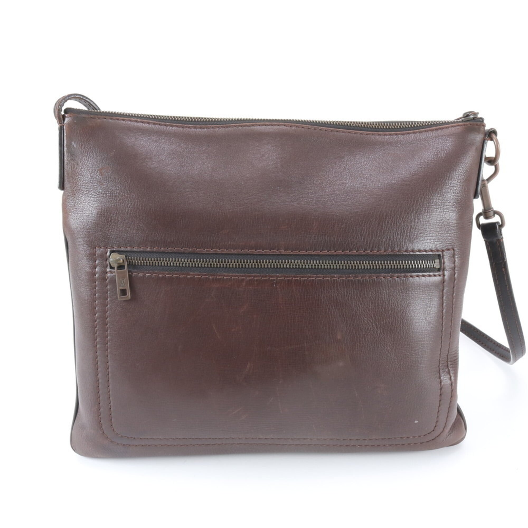 Louis Vuitton Coffee Leather Messenger Bag Shoulder Bag (Pre-Owned)