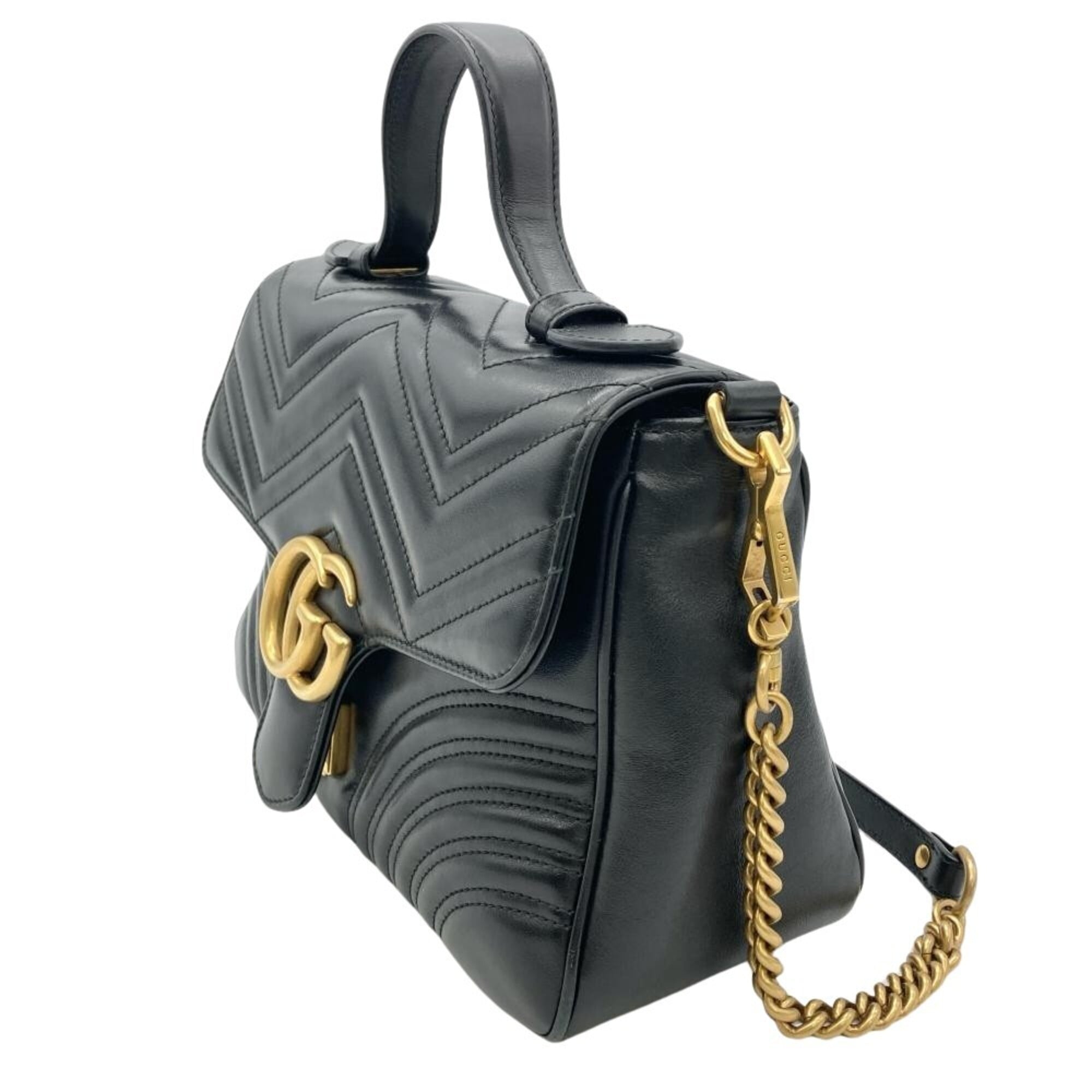 Gucci Gg Marmont Black Leather Handbag Shoulder Bag (Pre-Owned)