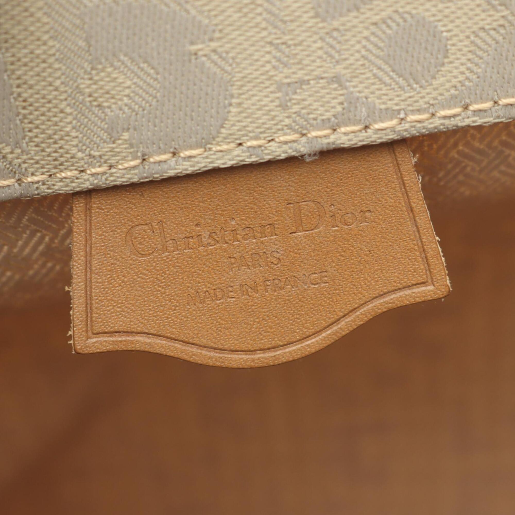 Christian Dior Beige Brown Leather Nylon Canvas Handbag Shoulder Bag (Pre-Owned)