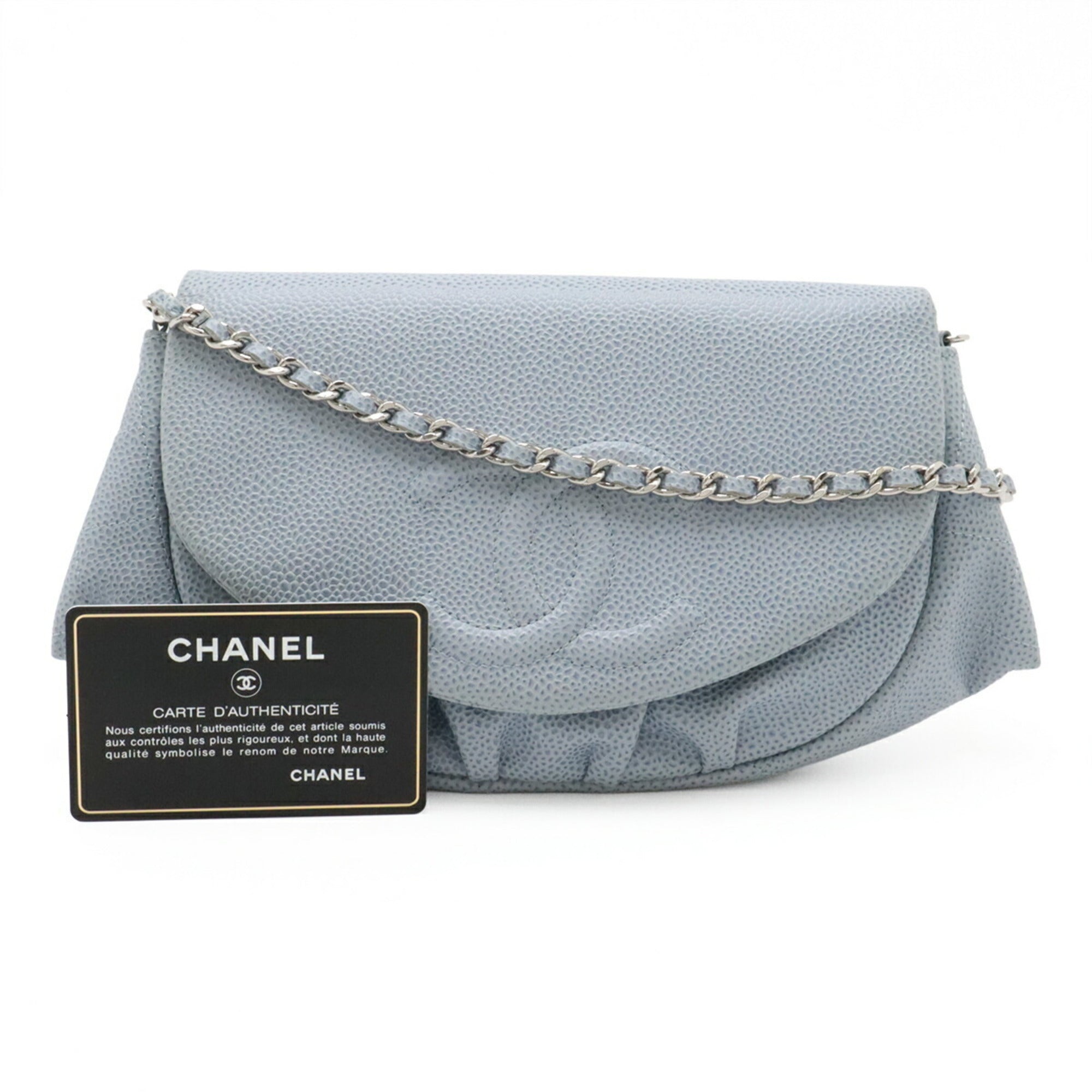 Chanel Light Blue Grained Calfskin Pochette Shoulder Bag (Pre-Owned)