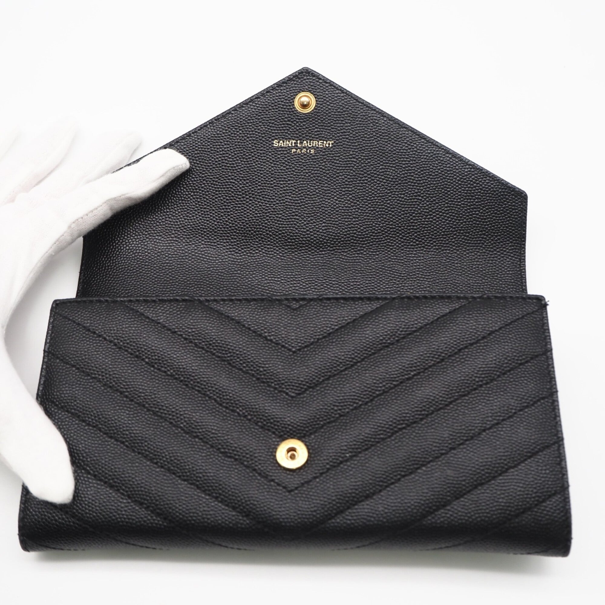Saint Laurent Black Leather Long Wallet (Bi-Fold) (Pre-Owned)