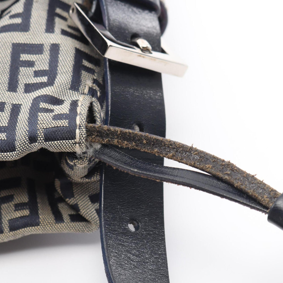Fendi Gray Navy Canvas Leather Handbag Shoulder Bag (Pre-Owned)