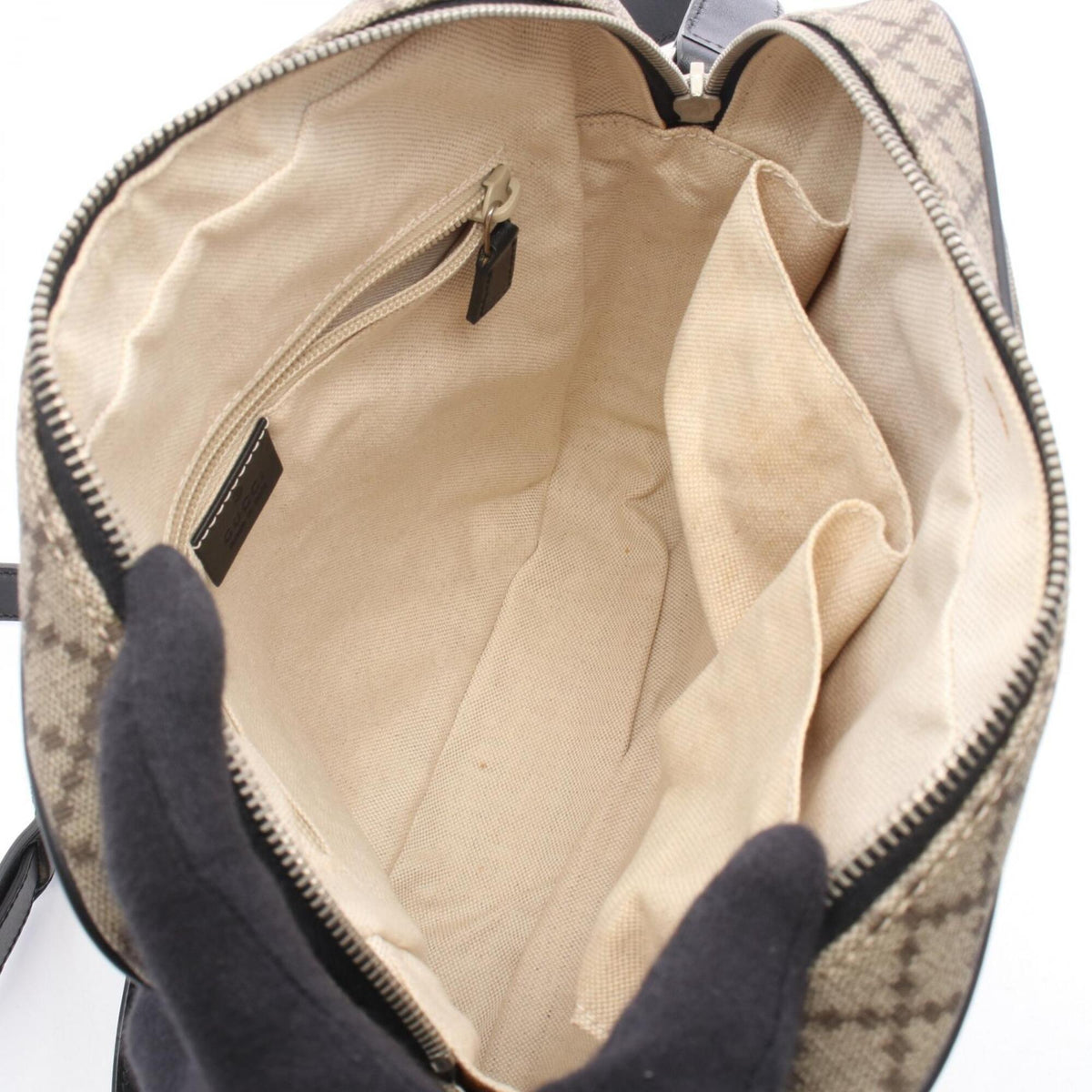 Gucci Beige Black Brown Coated Canvas Leather Handbag Shoulder Bag (Pre-Owned)